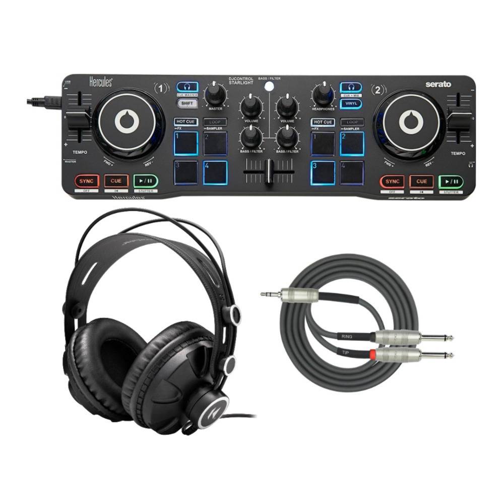 Hercules DJ Control Starlight Compact Controller with Serato DJ Lite Bundle with Headphones and Breakout Cable