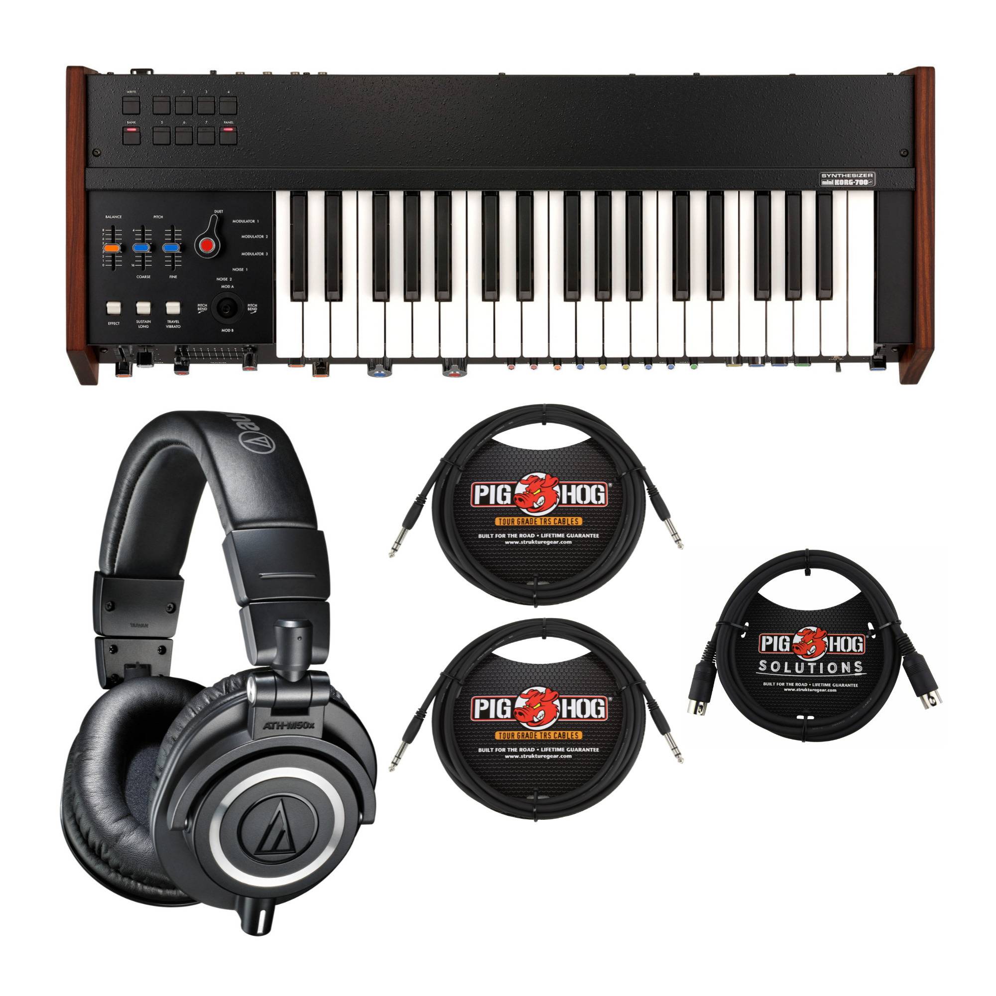 Korg miniKORG 700FS Monophonic Analog Synthesizer with Professional Studio Headphones and Cables