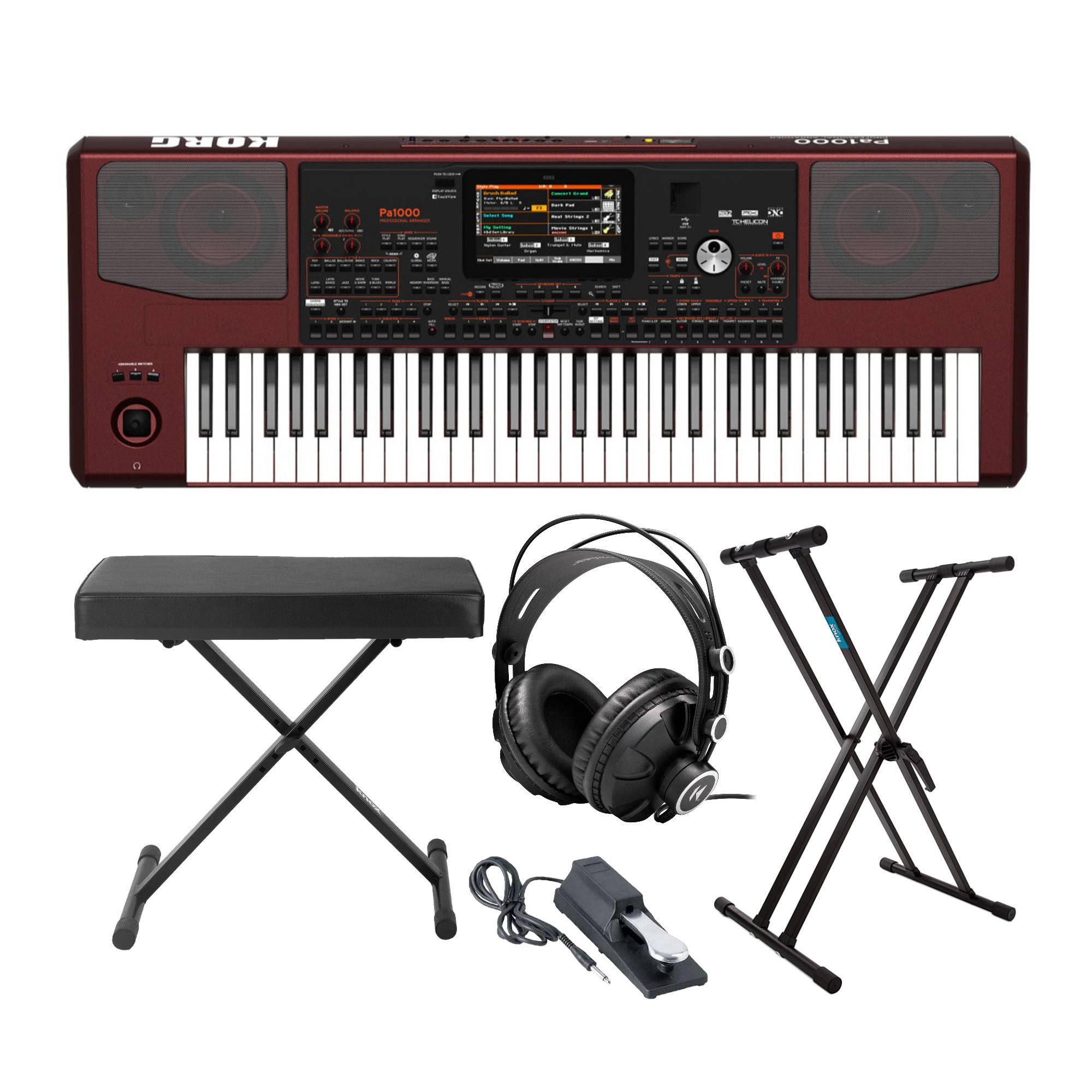 Korg PA1000 Arranger Keyboard with Bench and Stand Accessory Bundle