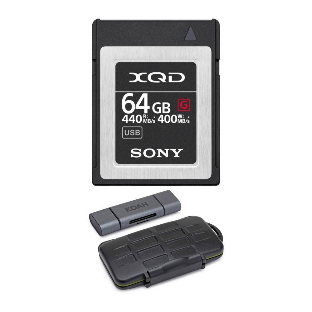 Sony 64GB XQD G Series Memory Card with Rugged Carrying Case and 2-in-1 Card Reader Bundle