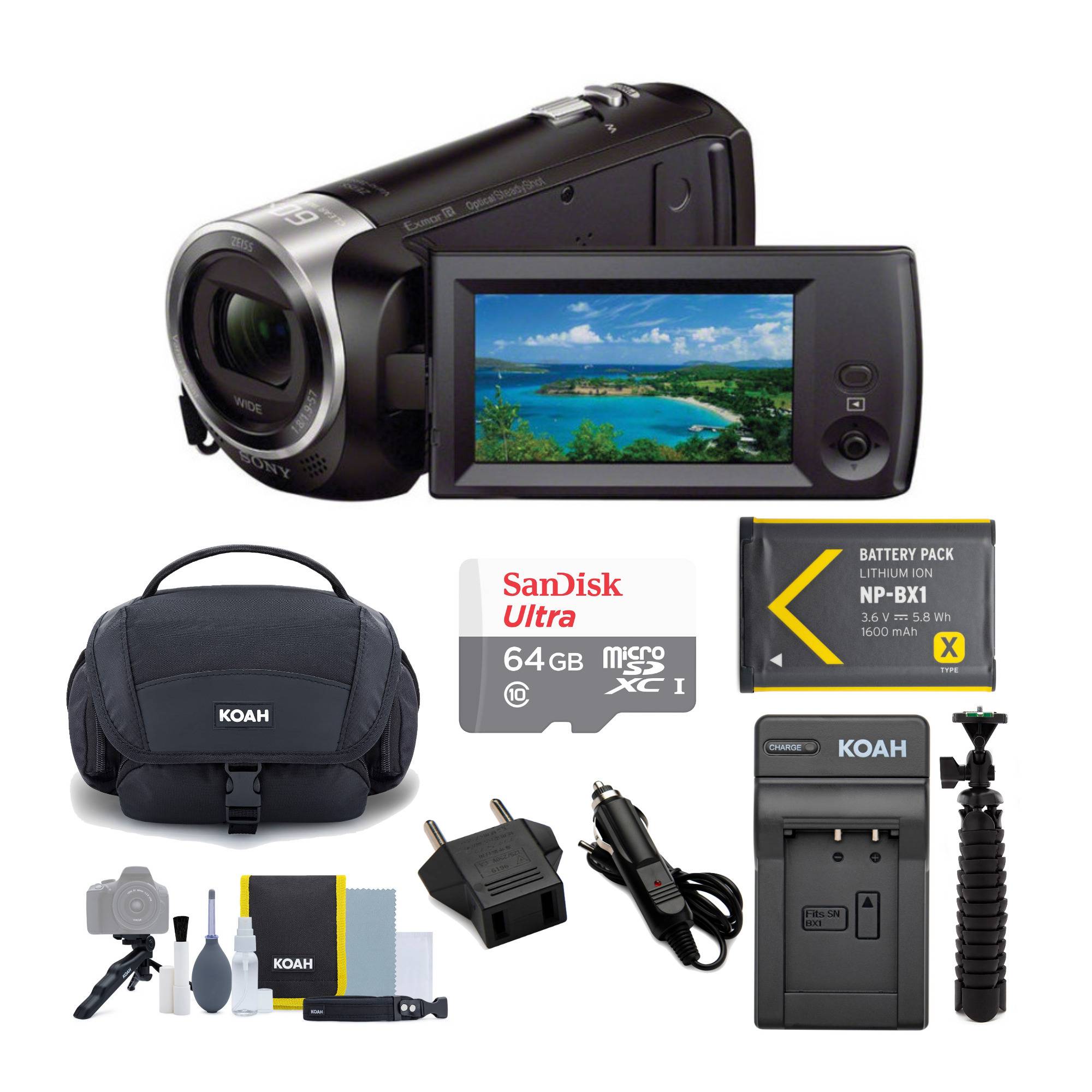 Sony CX405 Handycam 1080p Camcorder with 64GB SD Card and Battery Pack Bundle