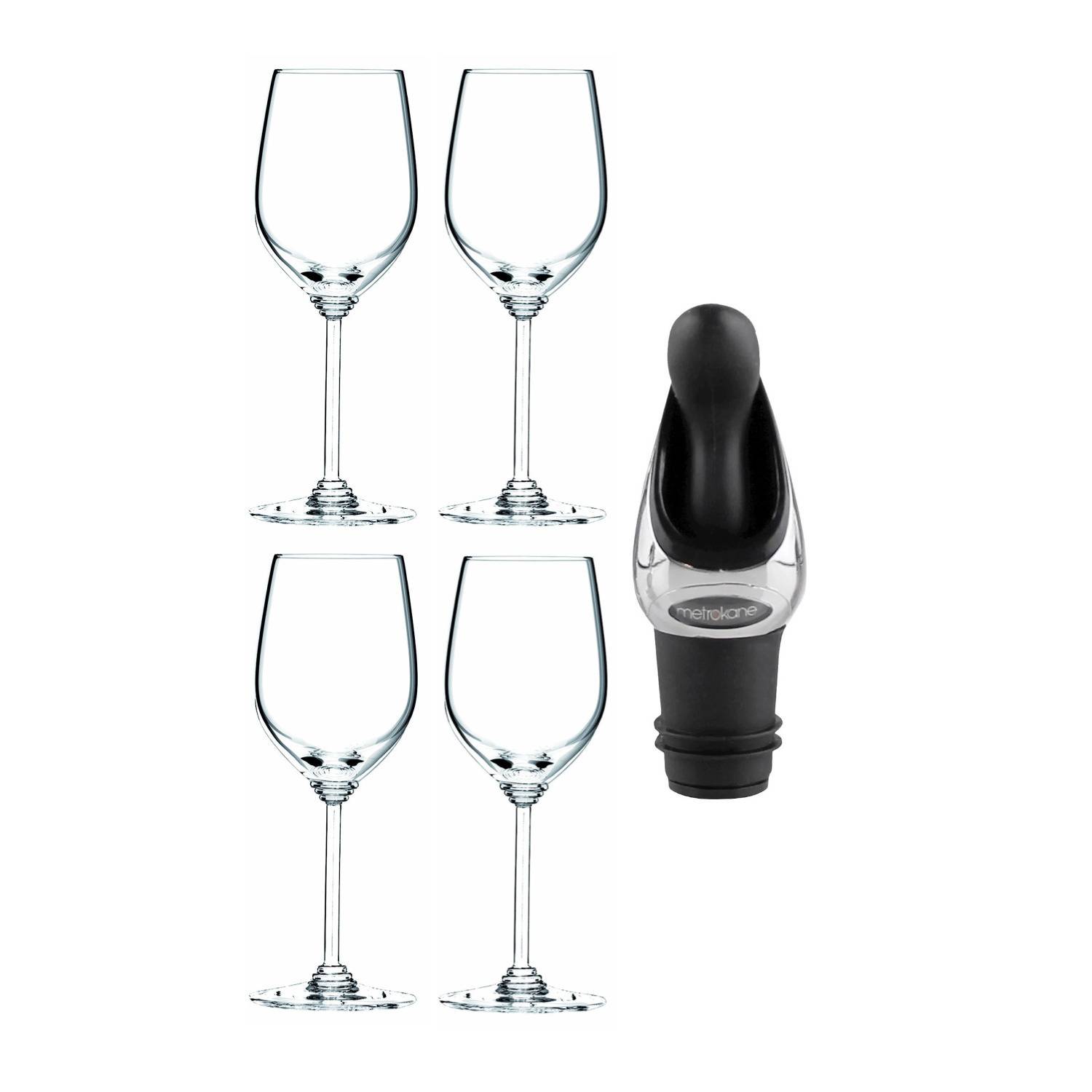 Riedel Veritas Series Viognier/Chardonnay Glass, Set of 4 + Wine Pourer with Stopper