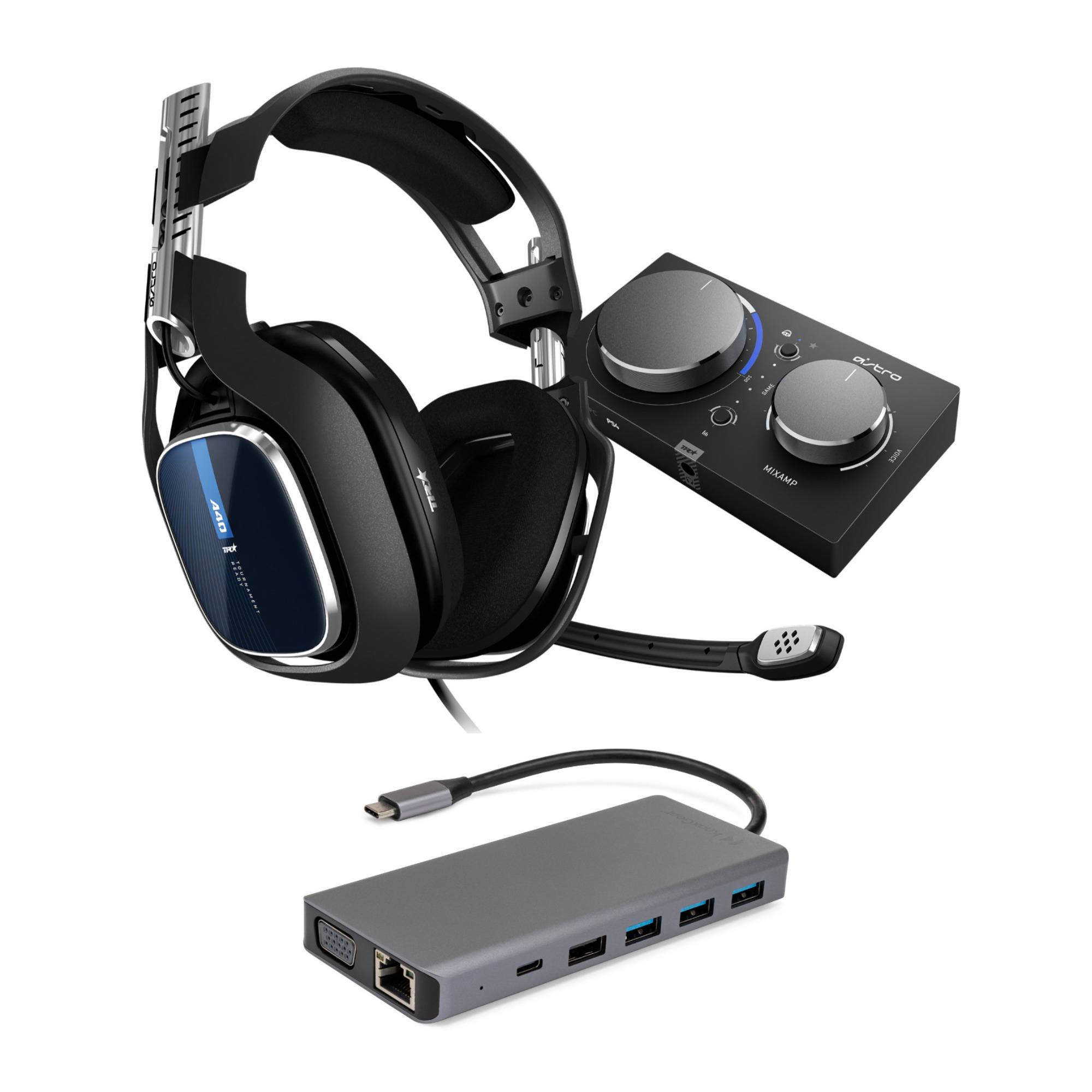 Astro Gaming A40 TR Headset and MixAmp Pro TR for PS4 and PC (Refreshed Version) Bundle with USB Hub