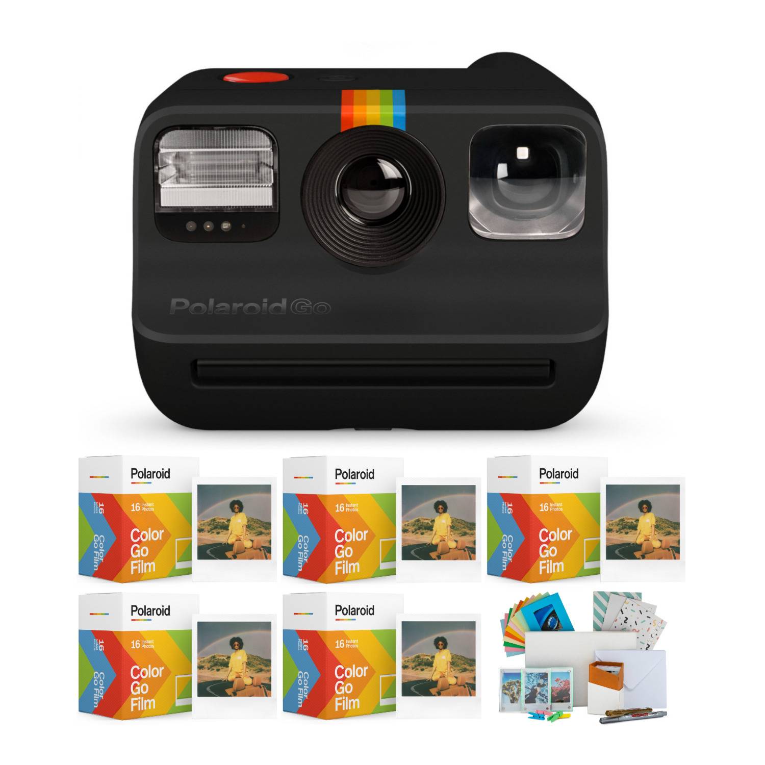Polaroid Go Instant Camera (Black) with 5 Double Packs and Everything PhotoBox Kit