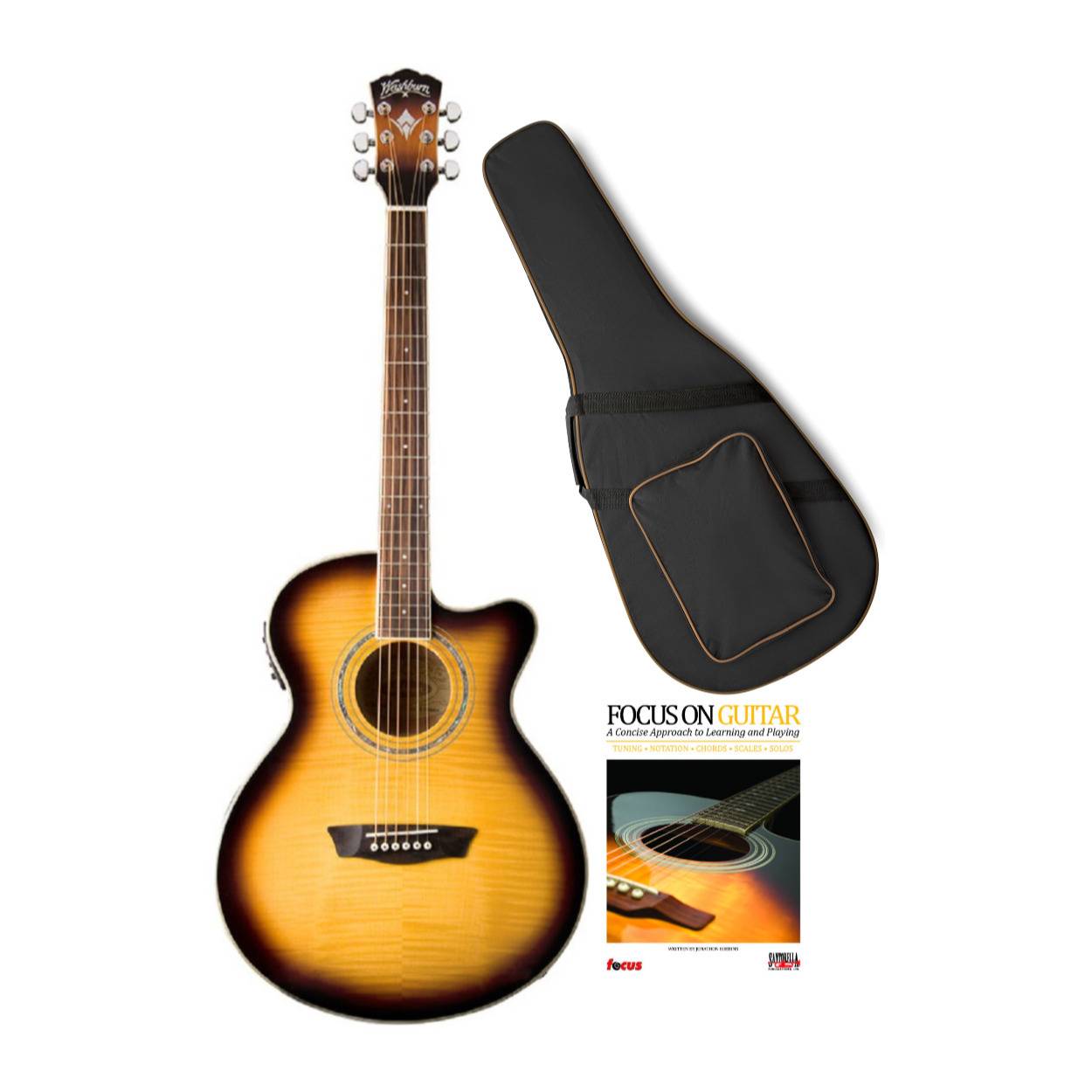 Washburn Festival EA15 Acoustic Electric Guitar (Right-Hand, Tobacco Burst) with Accessory Bundle