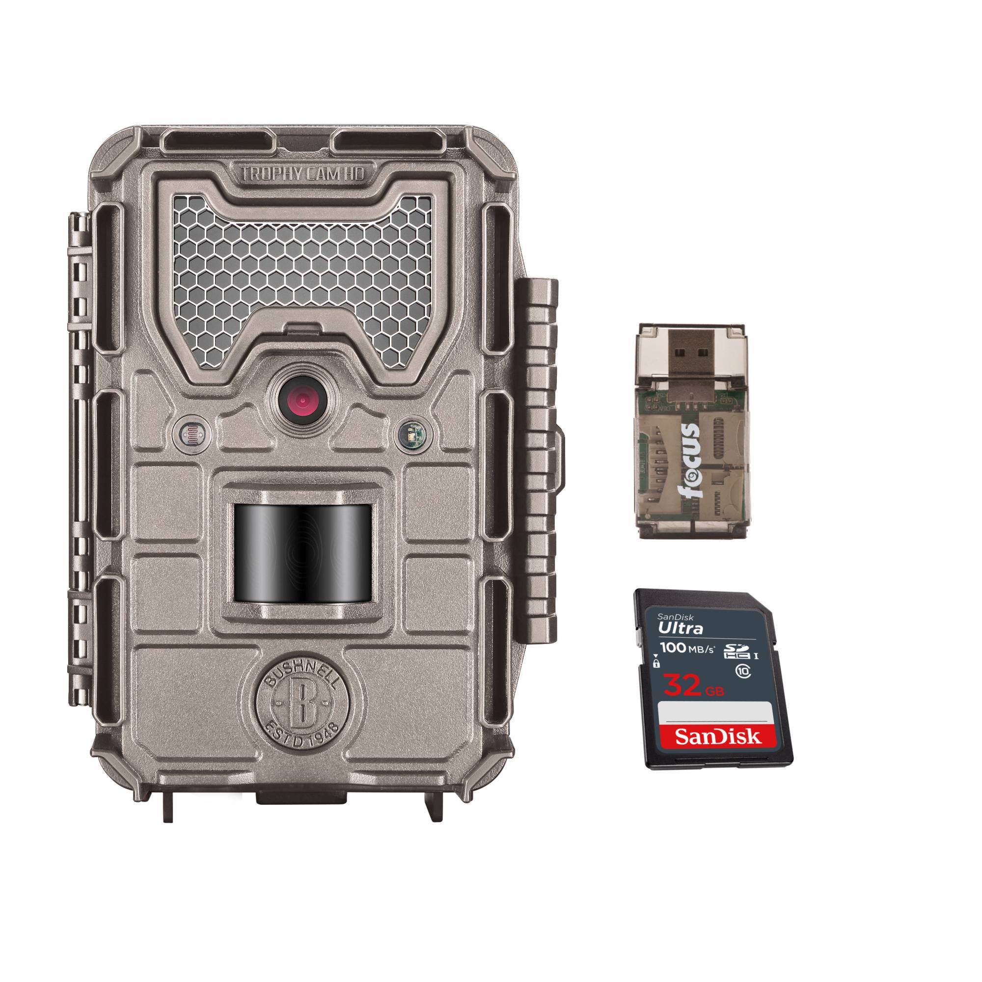 Bushnell 16MP HD Essential E3 Trophy Cam Low Glow Trail Camera, w/ SD Card and Card Reader