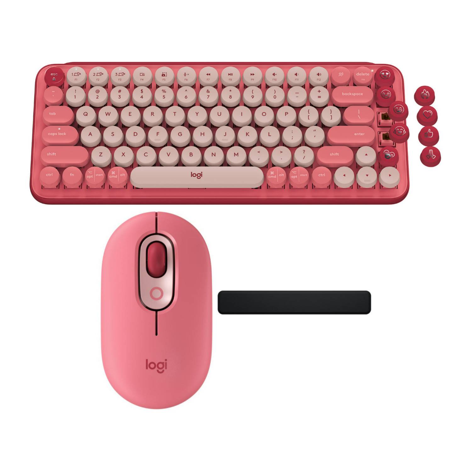 Logitech POP Keys Wireless Mechanical Keyboard With Custom Emoji Keys (Heartbreaker Rose) Bundle