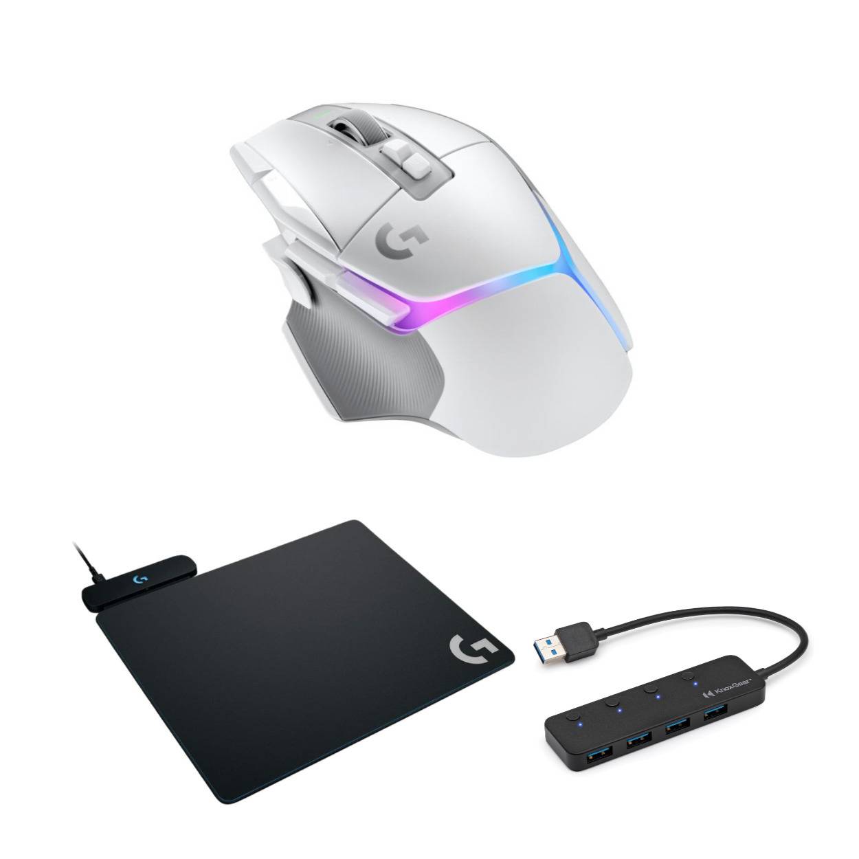 Logitech G502 X Plus Wireless Gaming Mouse (White) with Wireless Charging System and USB 3.0 Hub