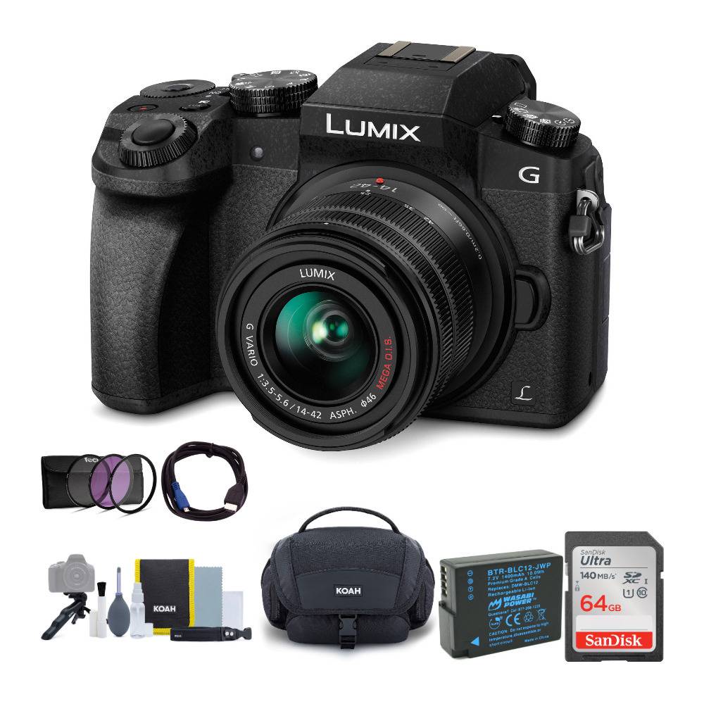 Panasonic LUMIX G7 Mirrorless Camera with 14-42mm Lens, 64GB SD Card and Accessories Bundle