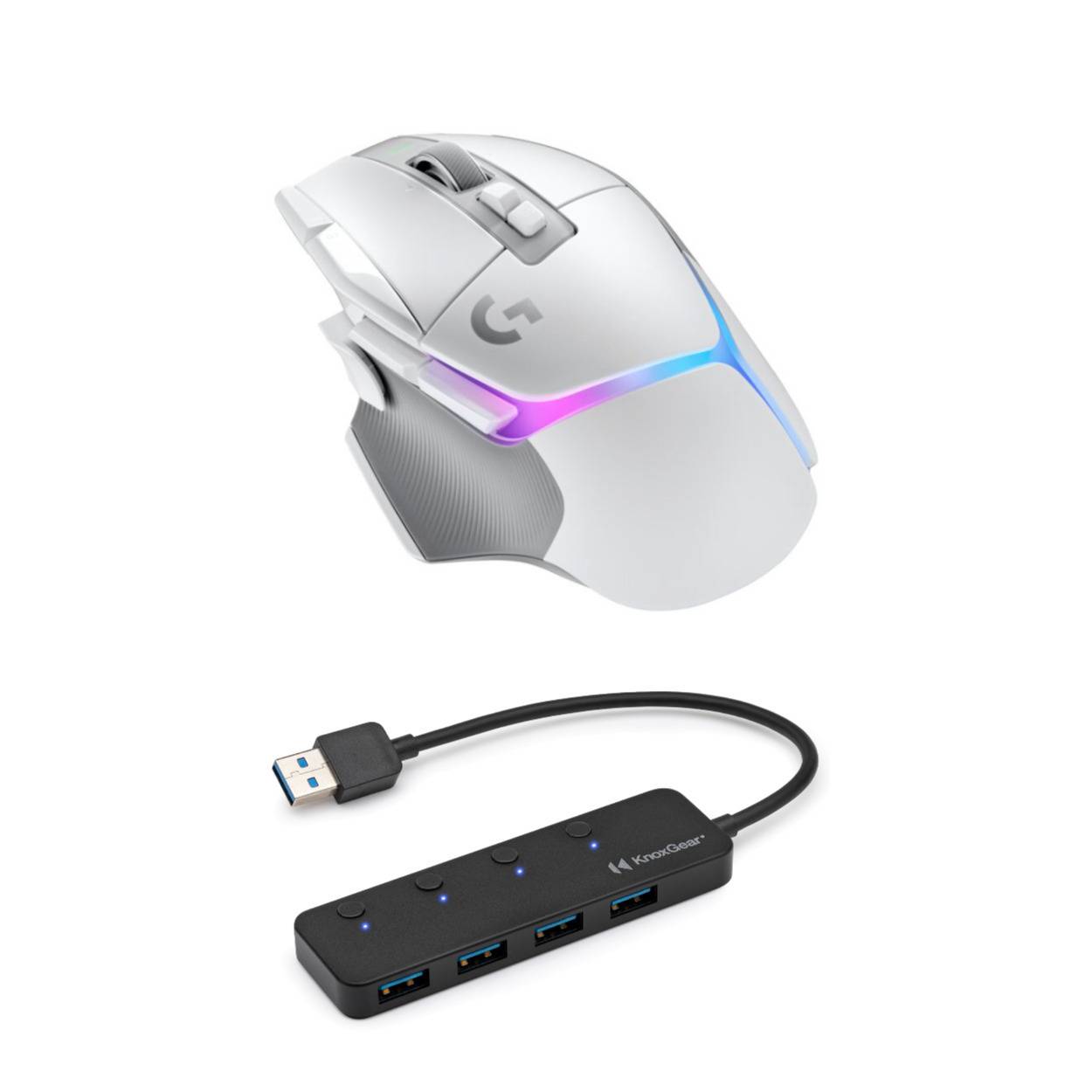 Logitech G502 X Plus Wireless Gaming Mouse (White) with 4-Port USB 3.0 Hub