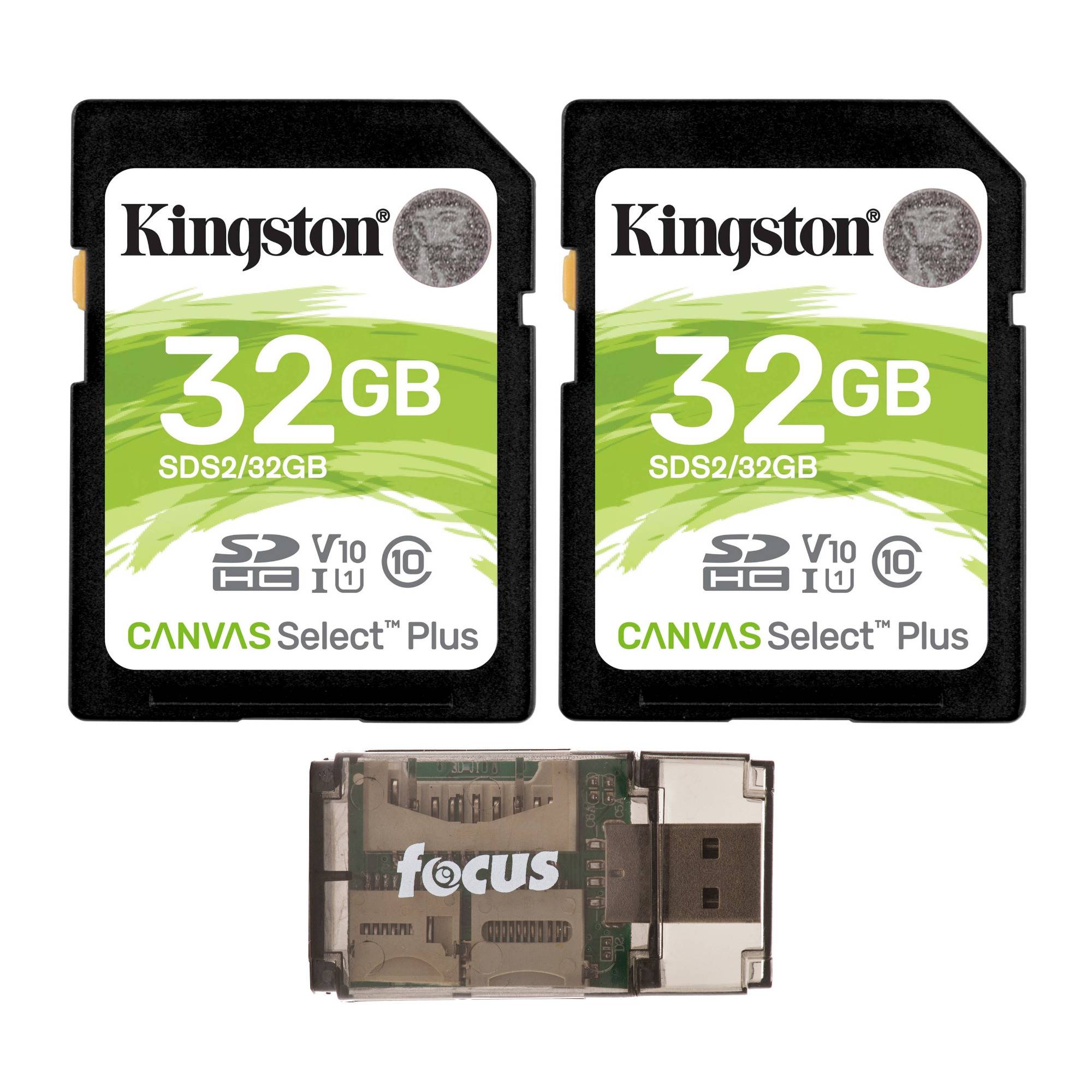 Kingston 32GB SDHC Canvas Select Class 10 UHS-1 (SDS/32GB) Memory Card (2-Pack) with Card Reader