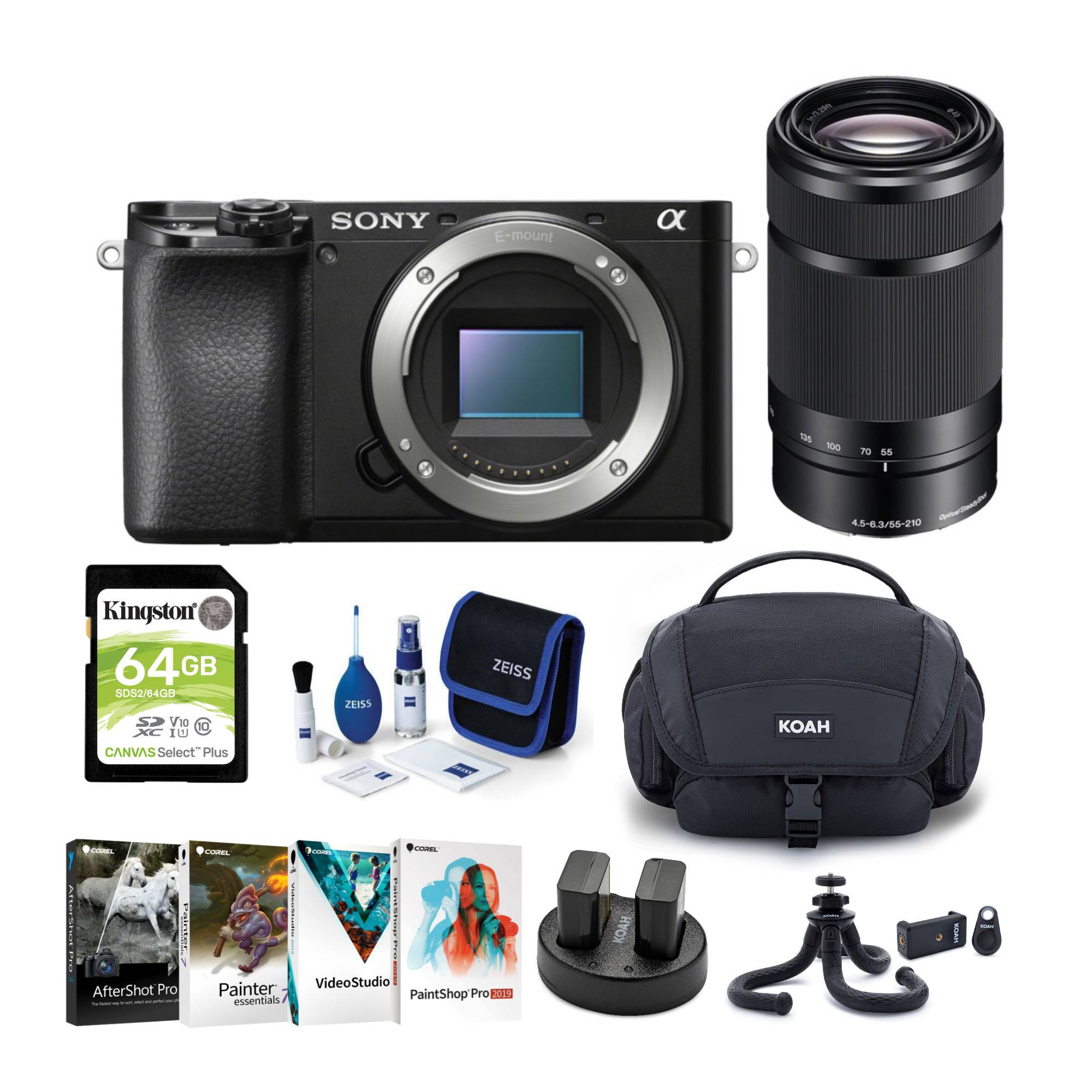Sony Alpha a6100 APS-C Mirrorless Camera Body with 55-210mm f/4.5-6.3 Lens and Soft Case Bundle