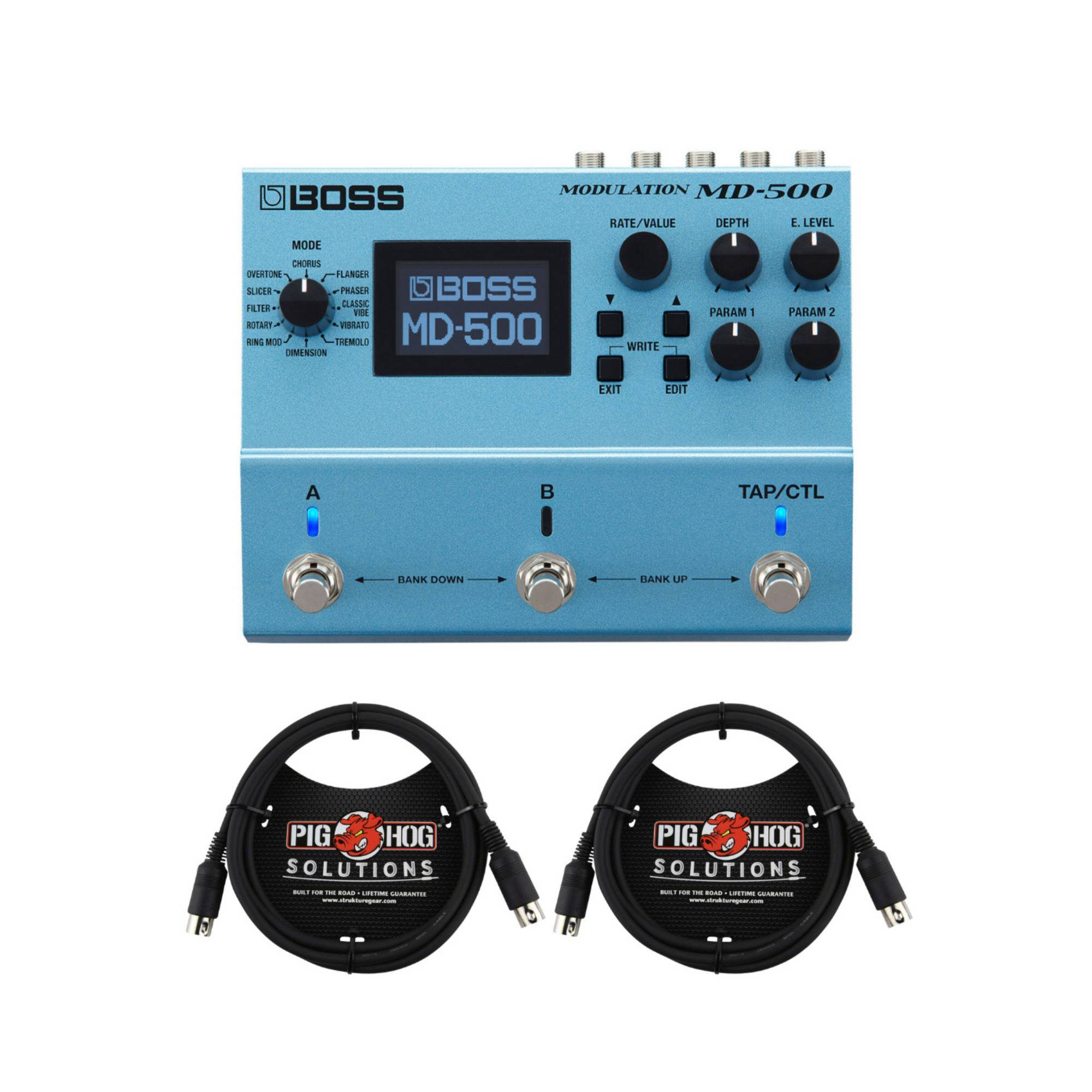 Boss MD-500 Modulation Pedal with 12 Modes and 28 Modulation Types with MIDI Cables