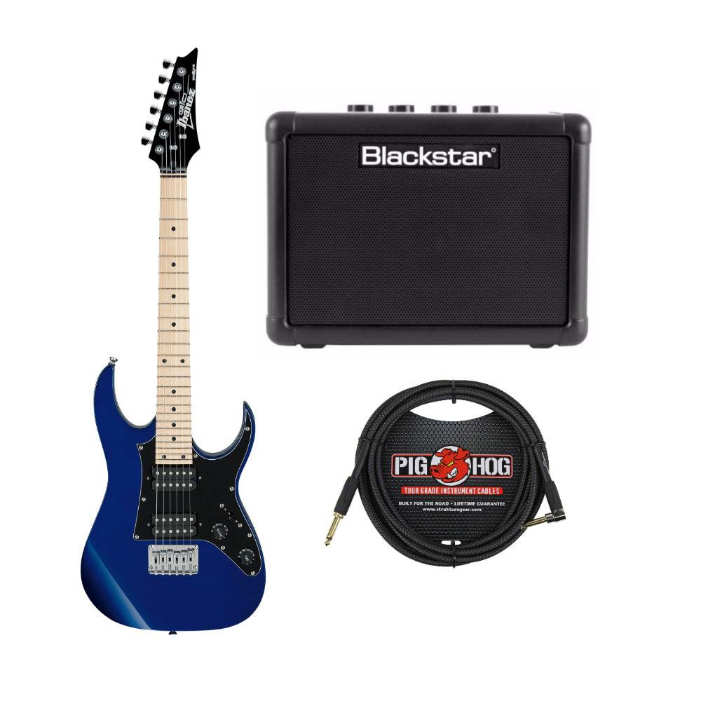 Ibanez GRGM21M MiKro 6-String Electric Guitar (Jewel Blue) Bundle with Amplifier and 10-Feet Cable