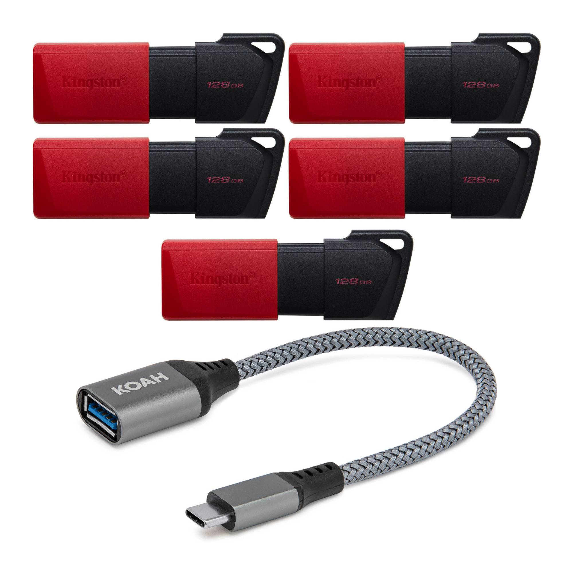 Kingston DataTraveler Exodia 128GB USB Flash Drive (5-Pack) with USB-C Adapter