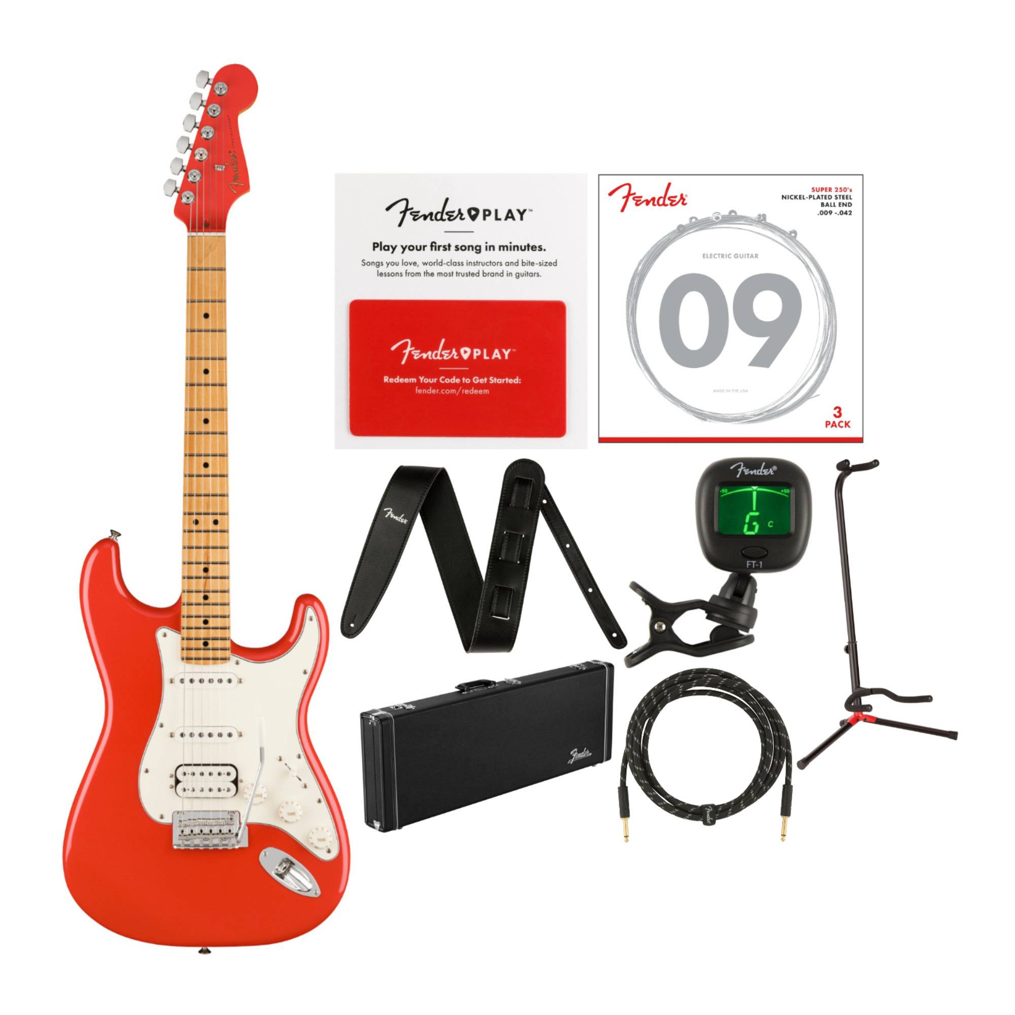 Fender Limited Edition Player Stratocaster HSS Guitar (Fiesta Red) Bundle
