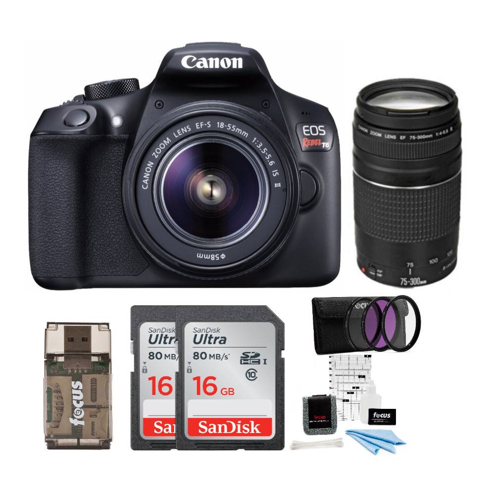 Canon EOS Rebel T6 DSLR Camera with 18-55mm and 75-300mm Lenses and Accessory Bundle