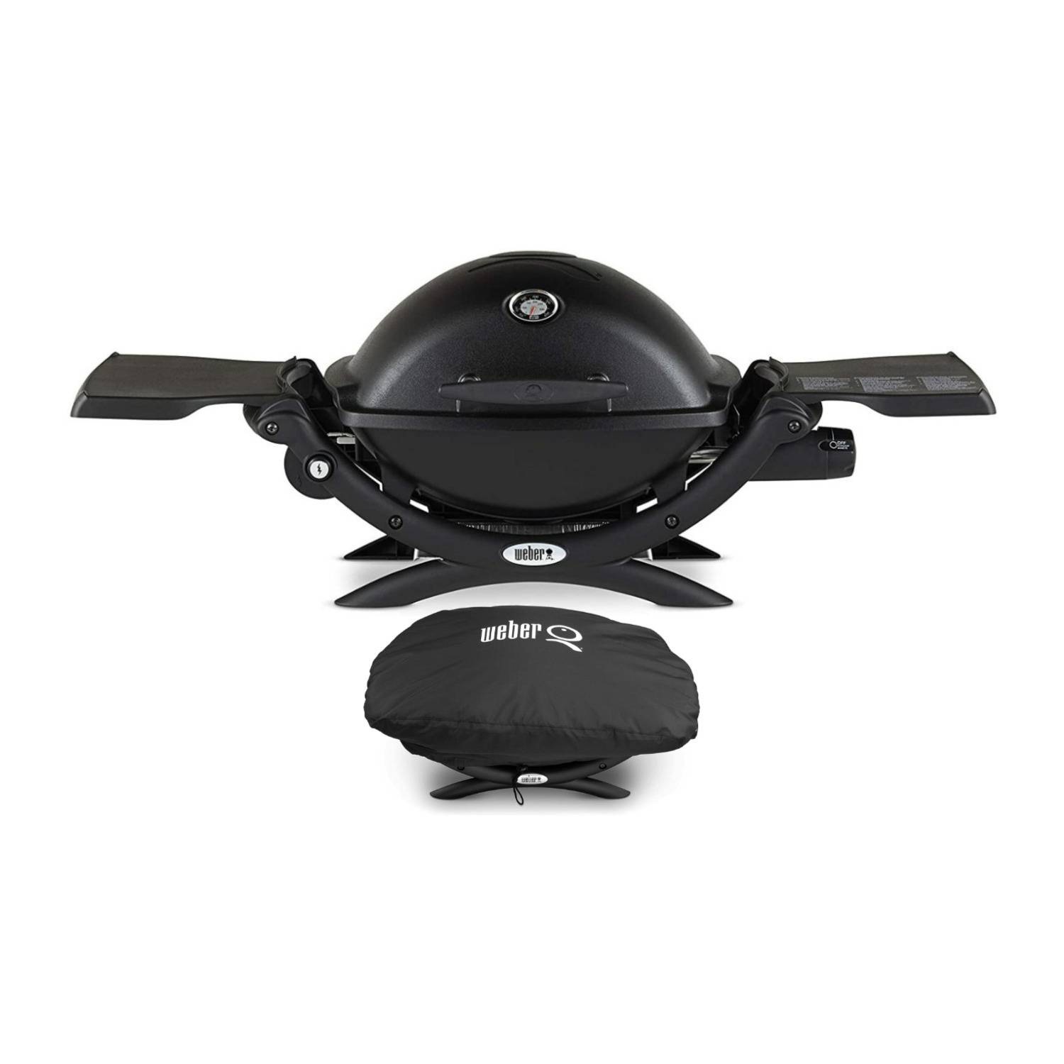Weber Q 1200 Gas Grill - LP Gas (Black) with Grill Cover