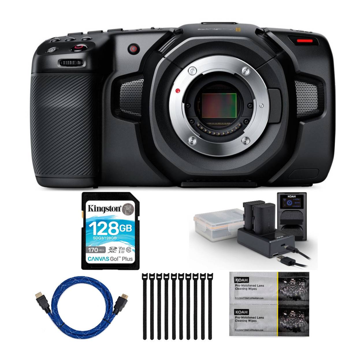 Blackmagic Design Pocket 4K Cinema Camera with 2 Batteries and Accessory Bundle
