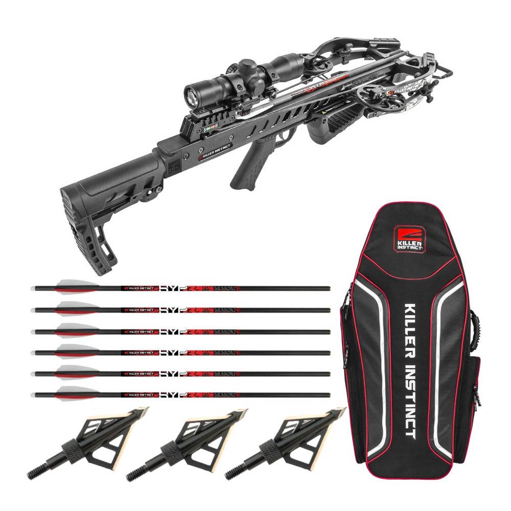 Killer Instinct Fatal-X Crossbow with 6 Arrows, 3 Broadheads, and Case Hunters Bundle