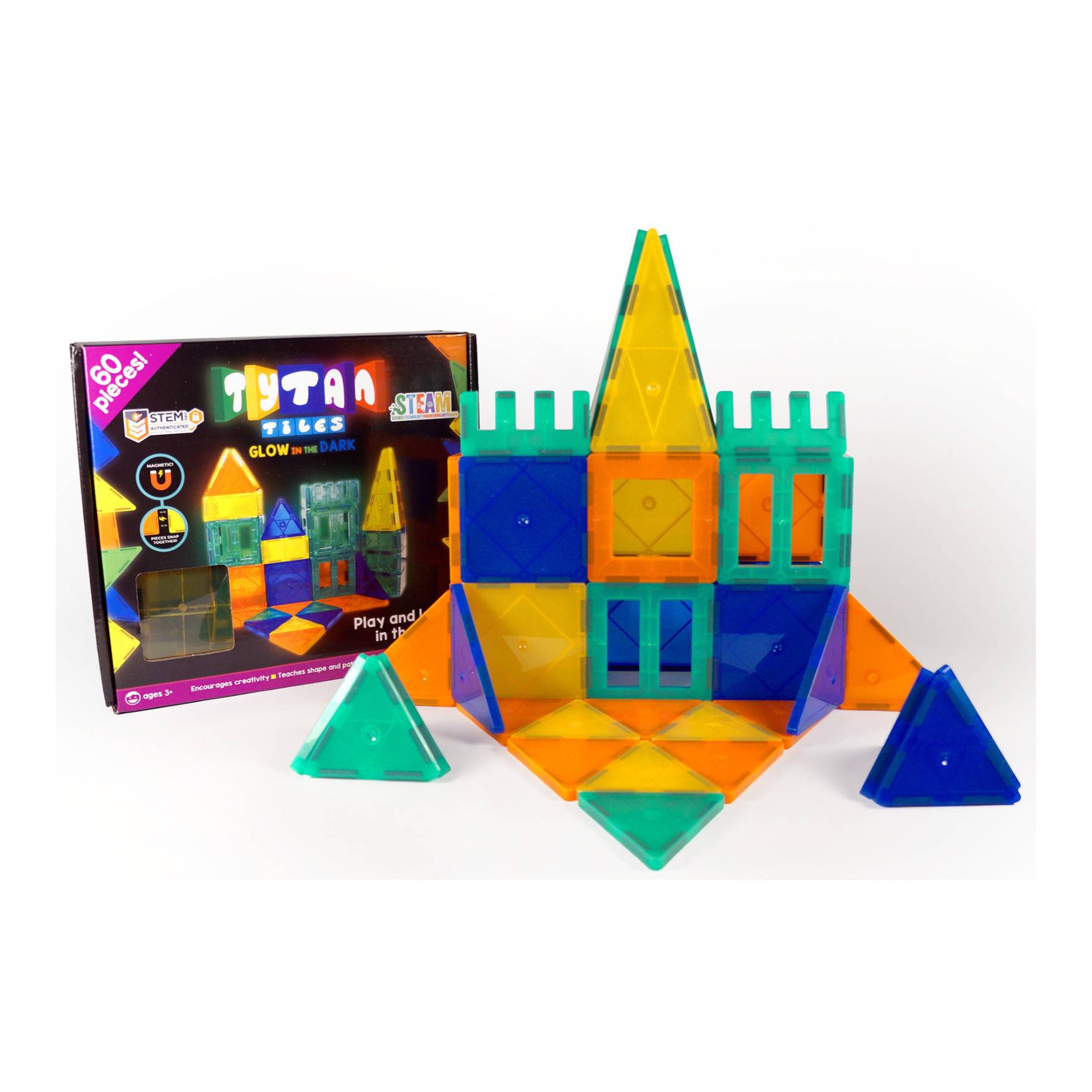 Tytan STEM Toy Glow In the Dark Magnetic Learning Tiles 60-Piece Building Set