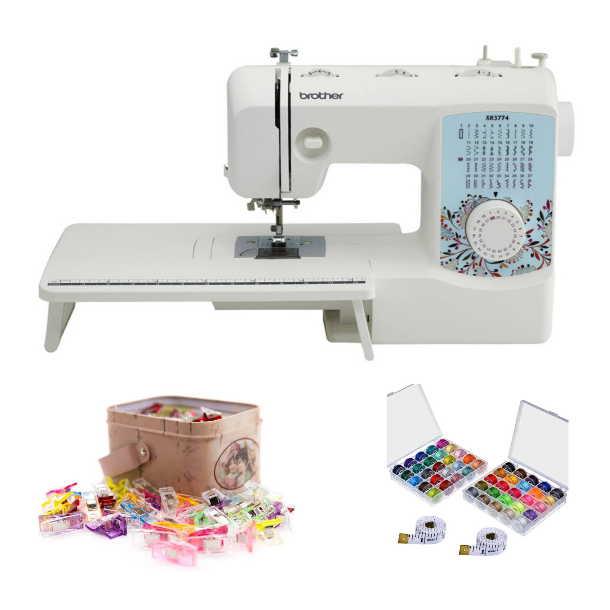Brother XR3774 Wide Table Sewing and Quilting Machine with Built-In Stitches with Sewing Bundle