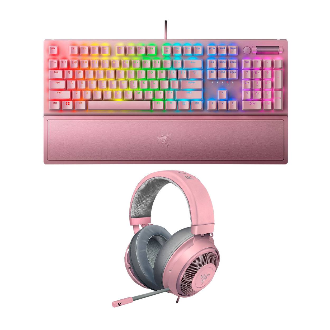 Razer Blackwidow V3 Wired Gaming Mechanical Green Switch Keyboard with Pink RGB Unicorn Headphones
