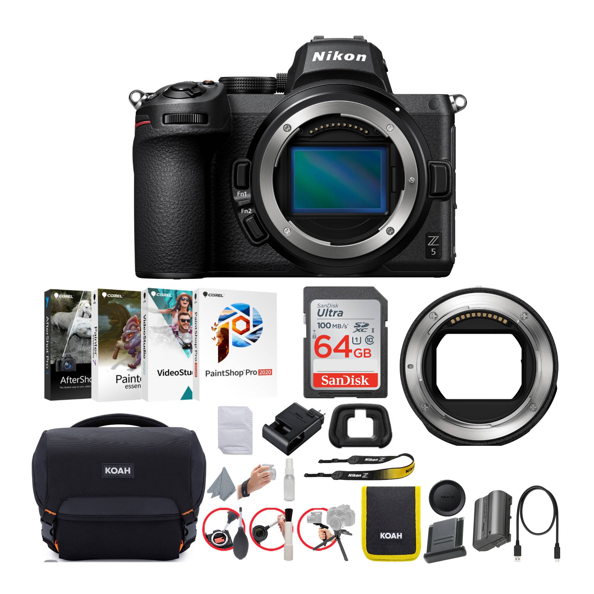 Nikon Z 5 Mirrorless Digital Camera Body with FTZ II Mount Adapter, Software, 64GB Card & Bag Bundle