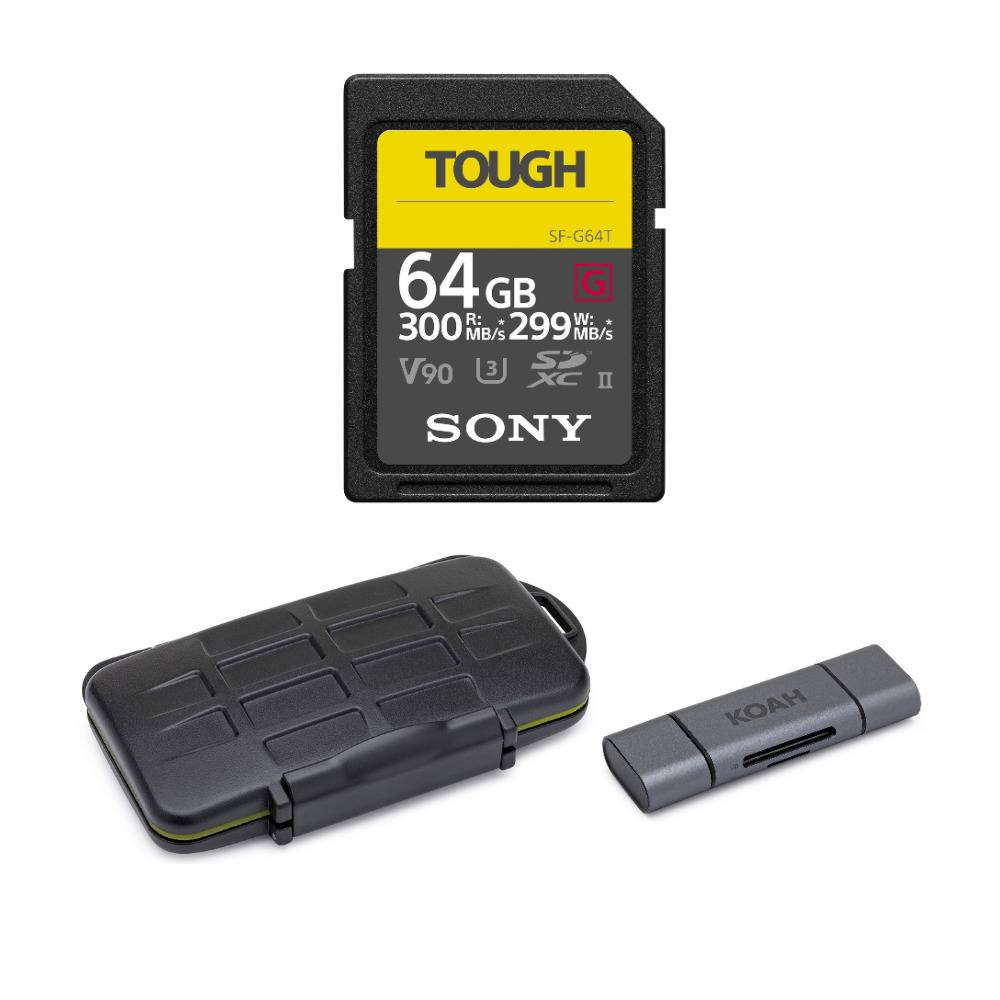 Sony TOUGH-G series 64GB SDXC UHS-II Card with Rugged Memory Card Carrying Case Bundle
