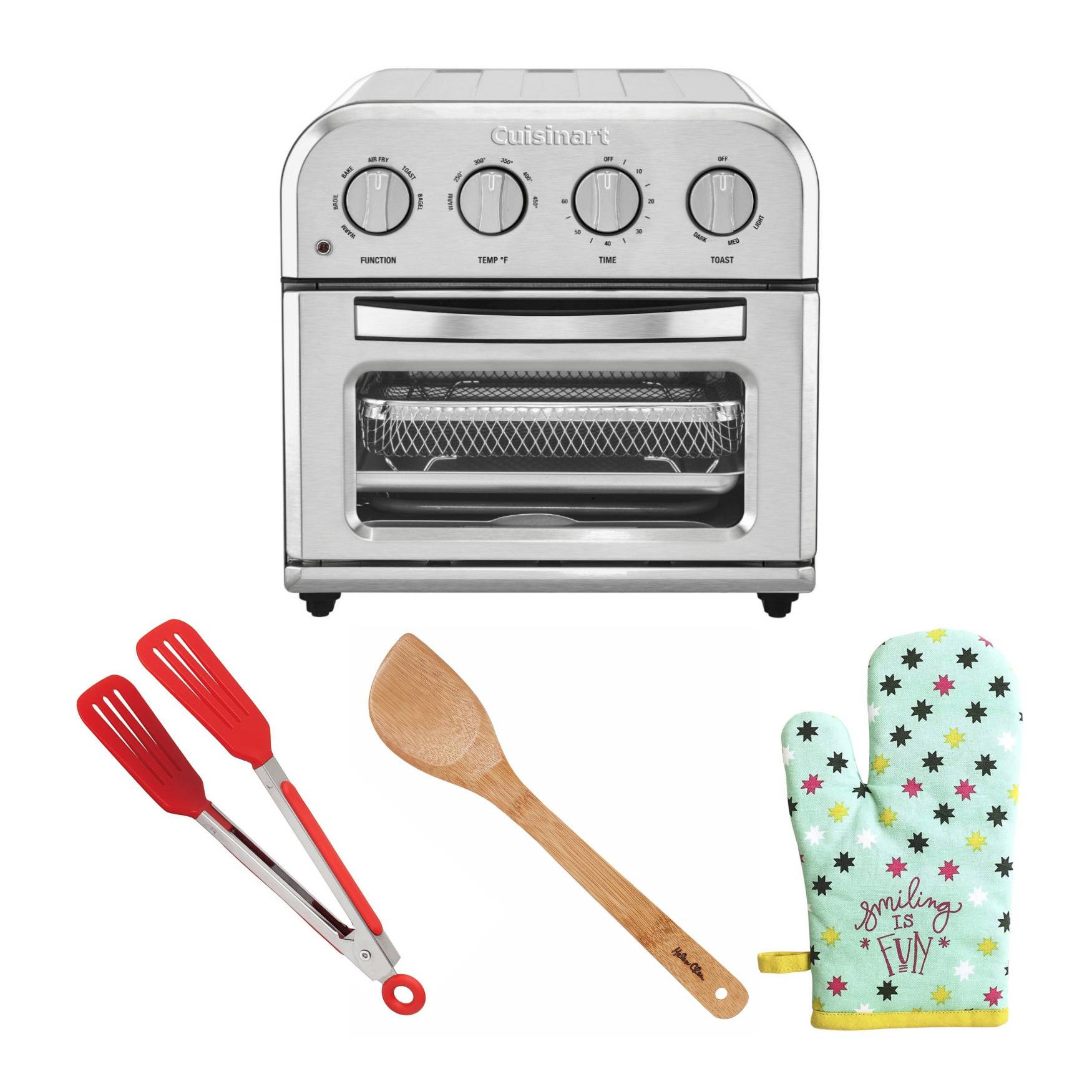 Cuisinart TOA-28 Air Fryer Toaster Oven with Nylon Flipper Tongs, Bamboo Spatula and Oven Mitt