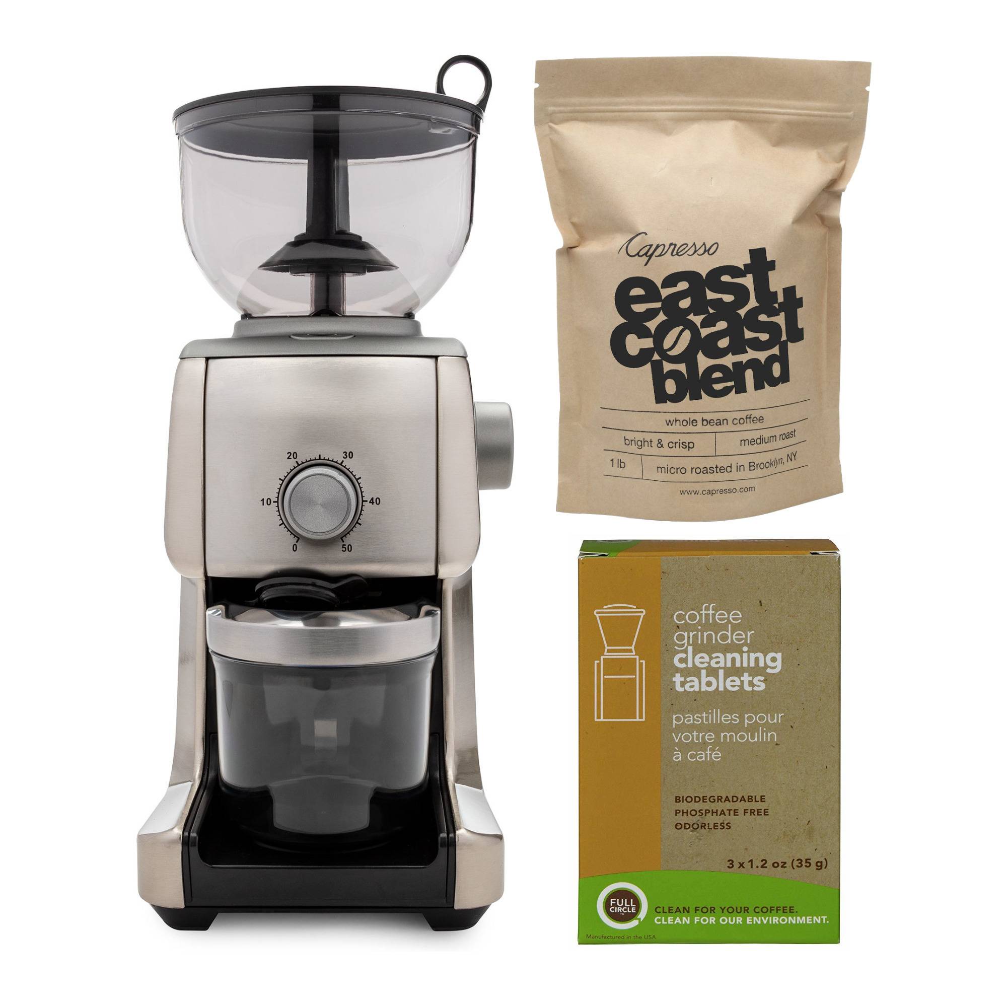 ChefWave Bønne Conical Burr Coffee Grinder w/ Coffee & Cleaning Tablets