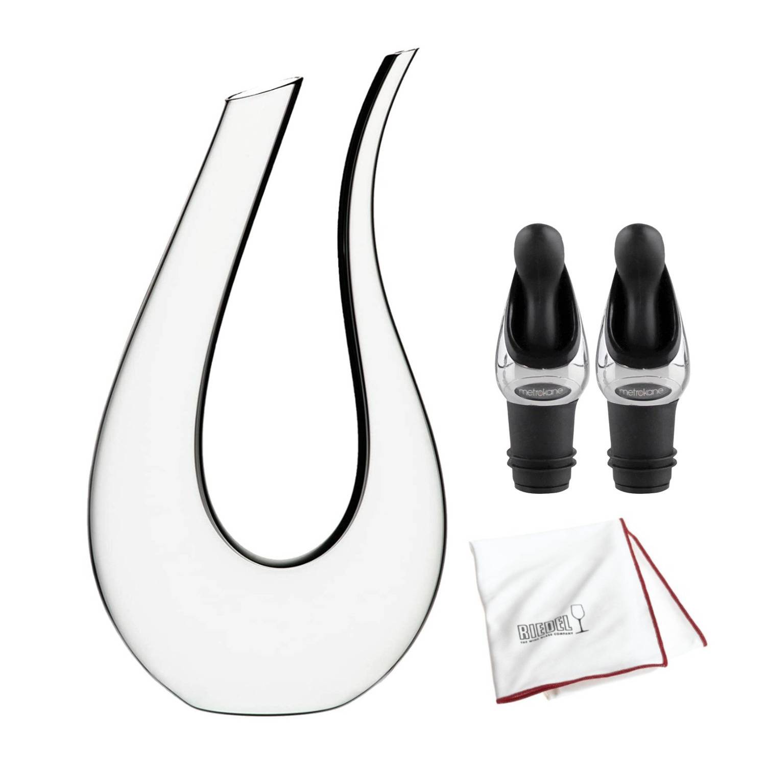 Riedel Black Tie Amadeo Decanter Bundle with 2 Wine Pourers and Large Microfiber Polishing Cloth