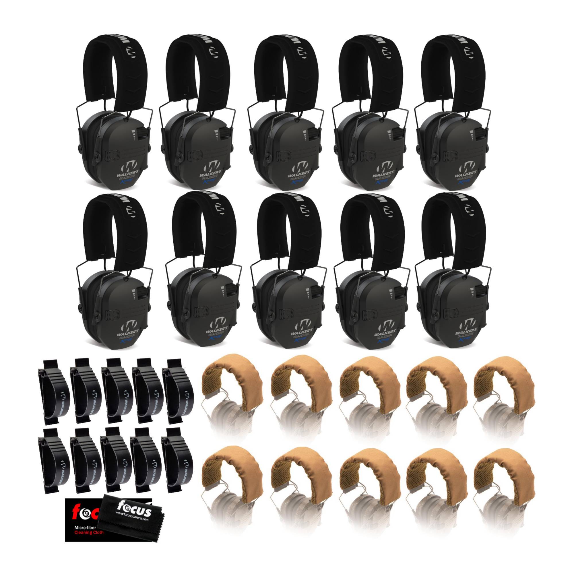 Walker's Razor X-TRM Digital Ear Muffs (Black) Essentials Bundle (10-Pack)