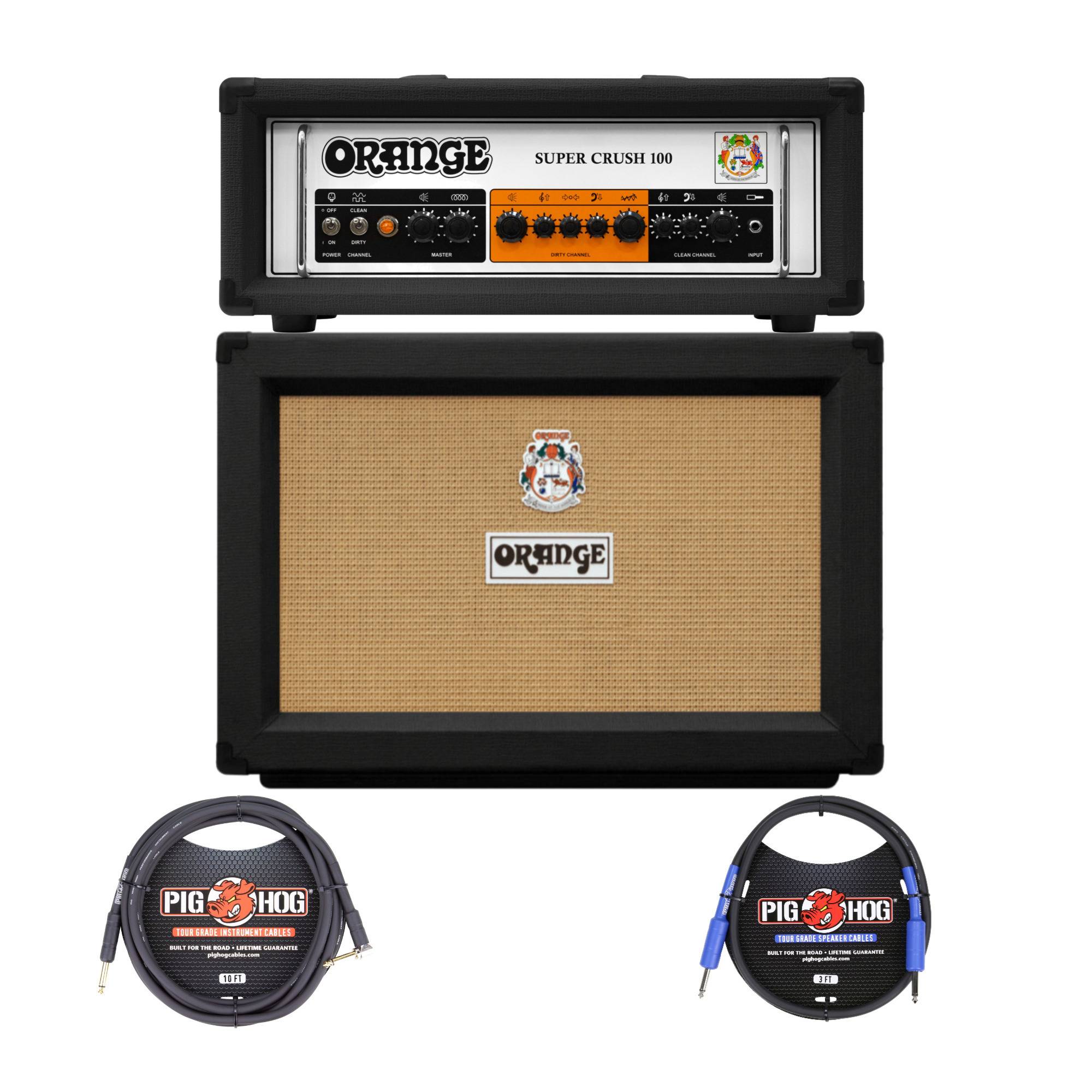 Orange Amps Super Crush 100W Guitar Amplifier Head (Black) with 120W 2x12" Cabinet and Cables