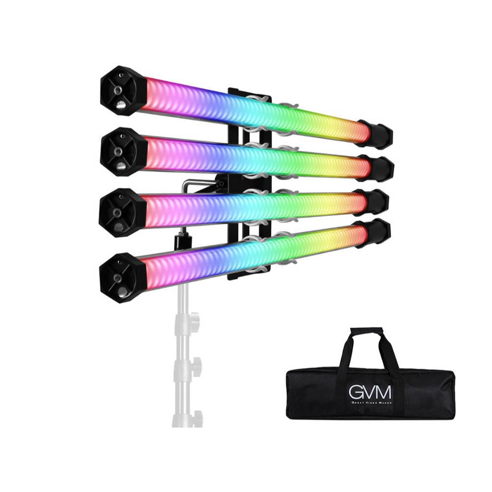GVM BD-100D RGB and Bi-Color LED Tube Wand 4-Light Kit with Internal Battery and Bracket