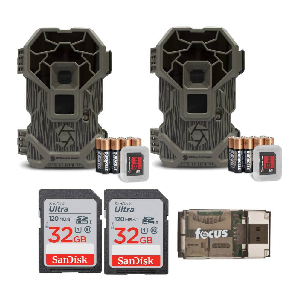 Stealth Cam PXP36NGK No Glo 20MP Trail Camera (2-Pack) with Memory Card (2-Pack) and Card Reader