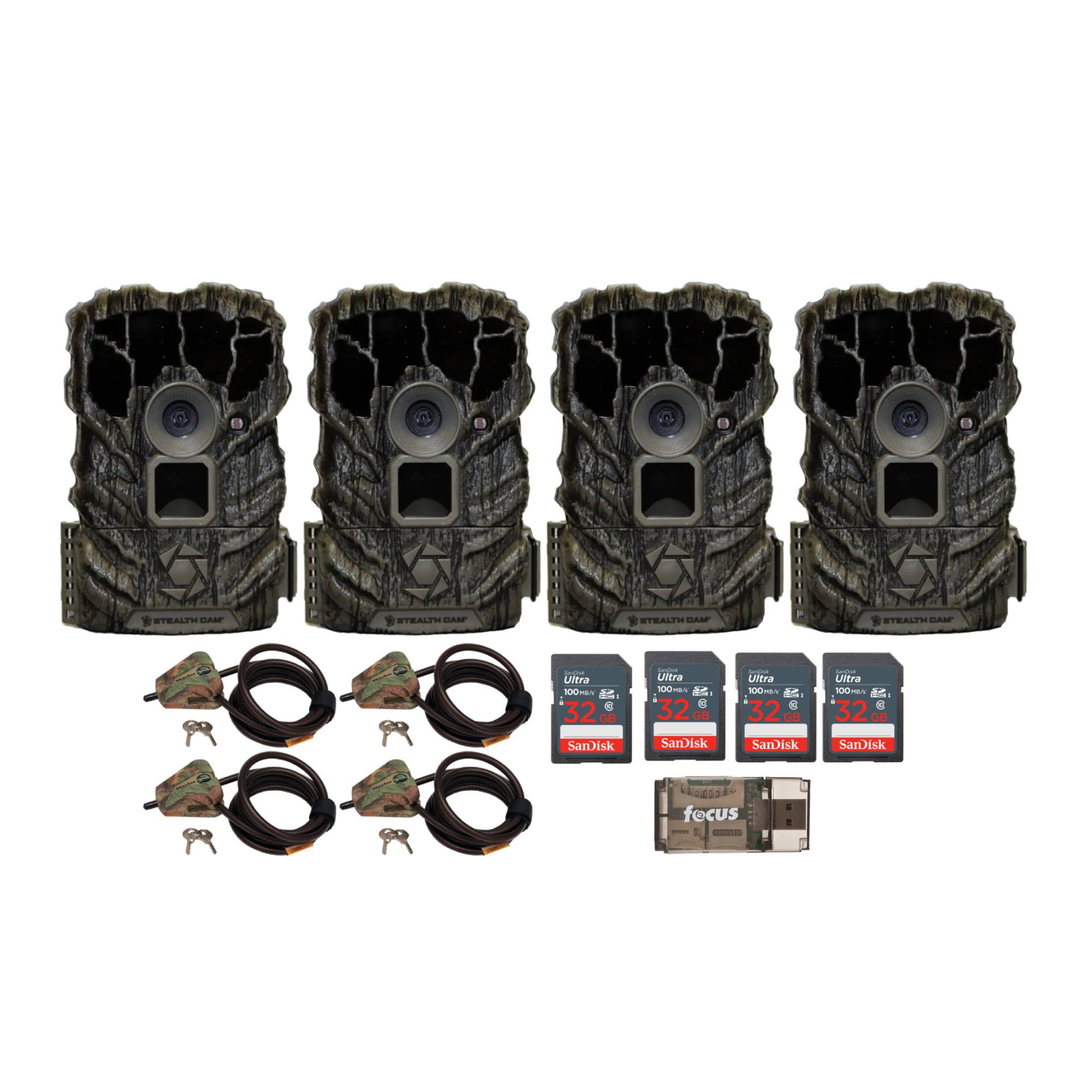 Stealth Cam Browtine 14MP Camera (3-Pack) with Trail Camera, Locking Cable (4-Pack) Bundle