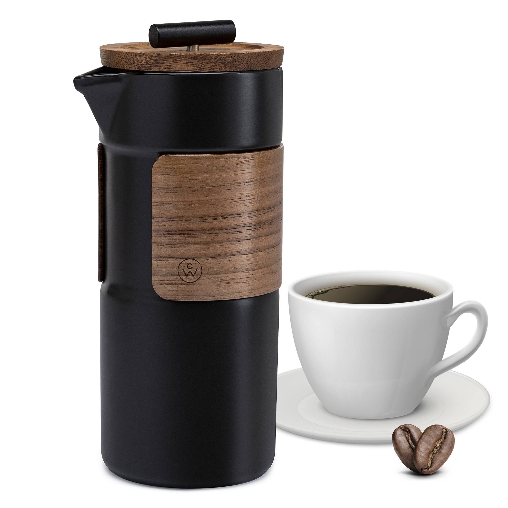 ChefWave Artisan Series Travel French Press Coffee Maker with Bamboo Lid (16.5oz, Black)