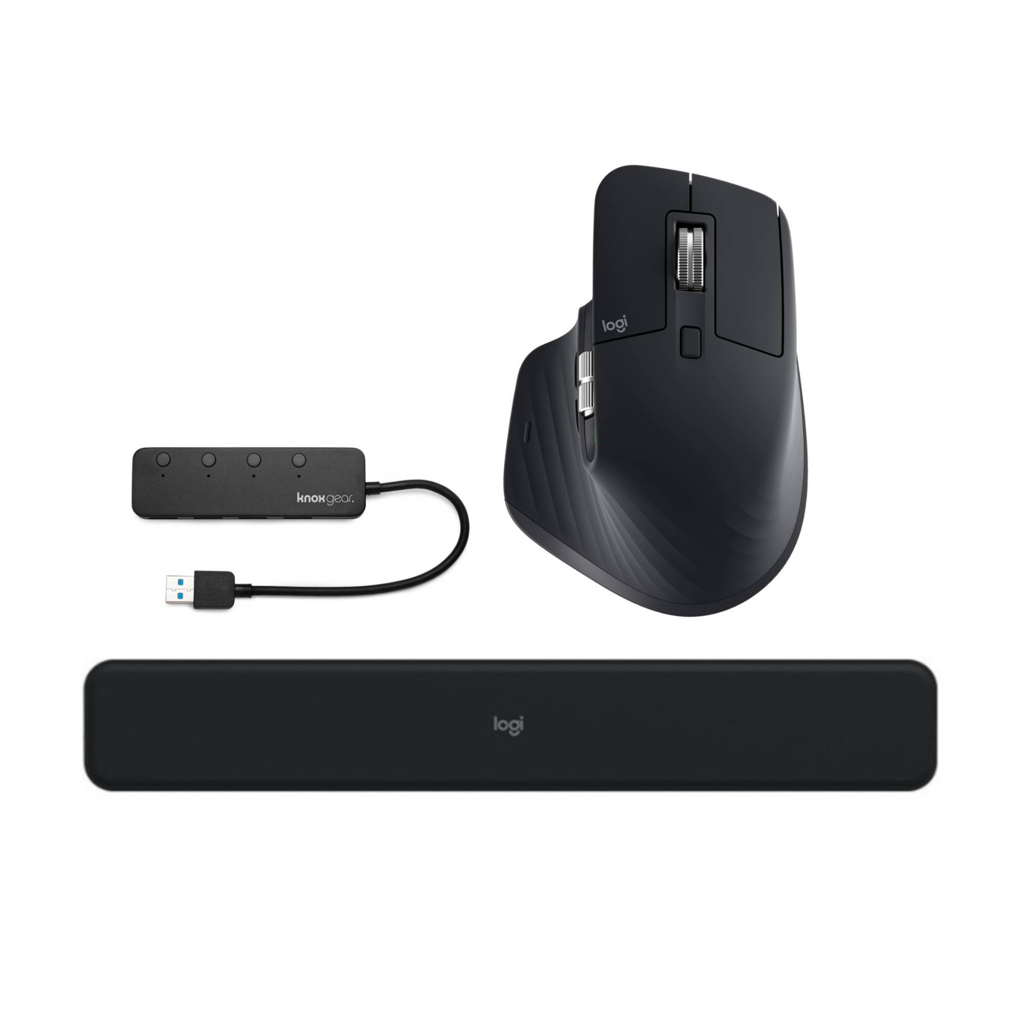 Logitech MX Master 3S Ergonomic Performance Wireless Mouse (Black) with MX Palm Rest and USB Hub