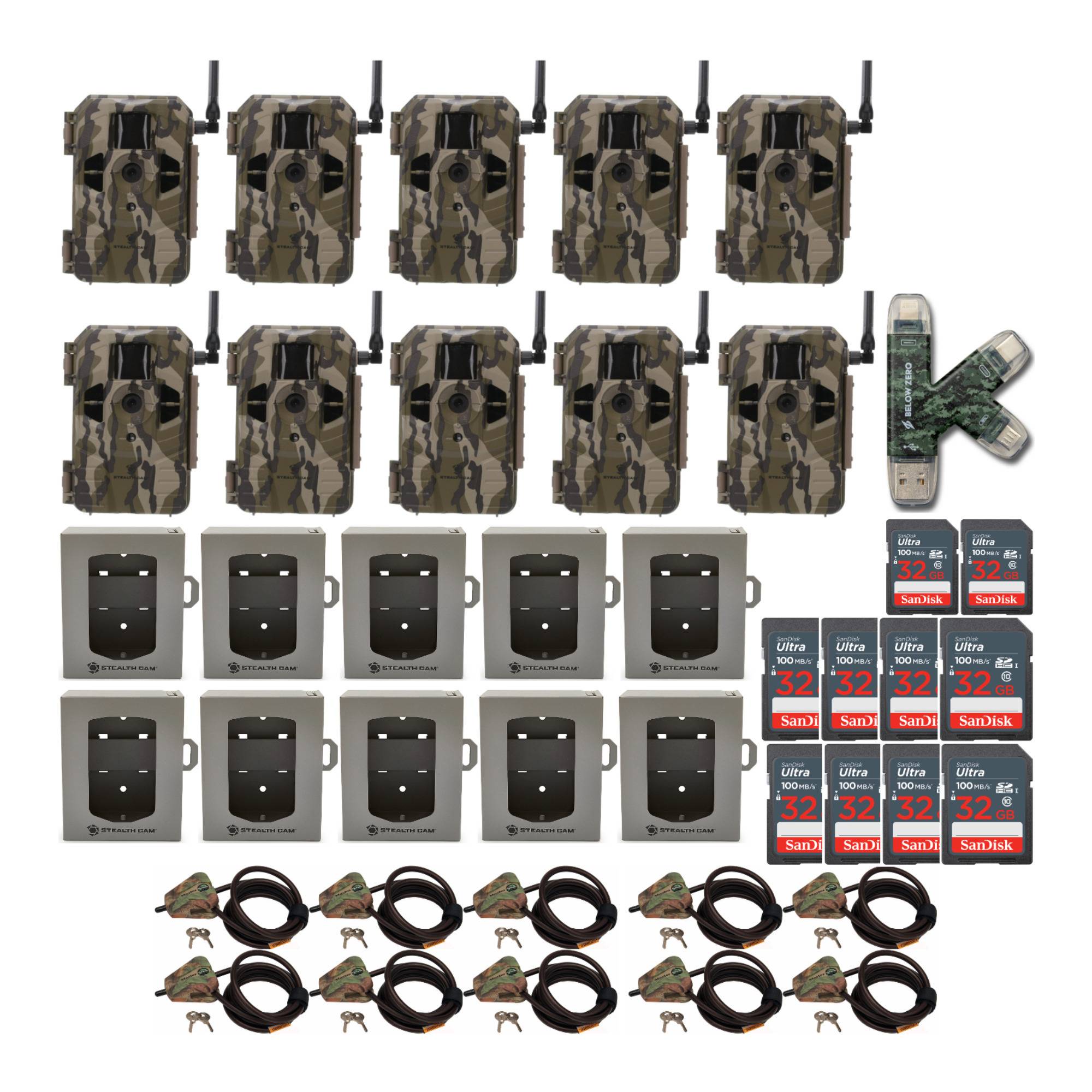 Stealth Cam Connect Cellular Trail Camera (AT&T, 10-Pack) with Security Box and Accessories Bundle