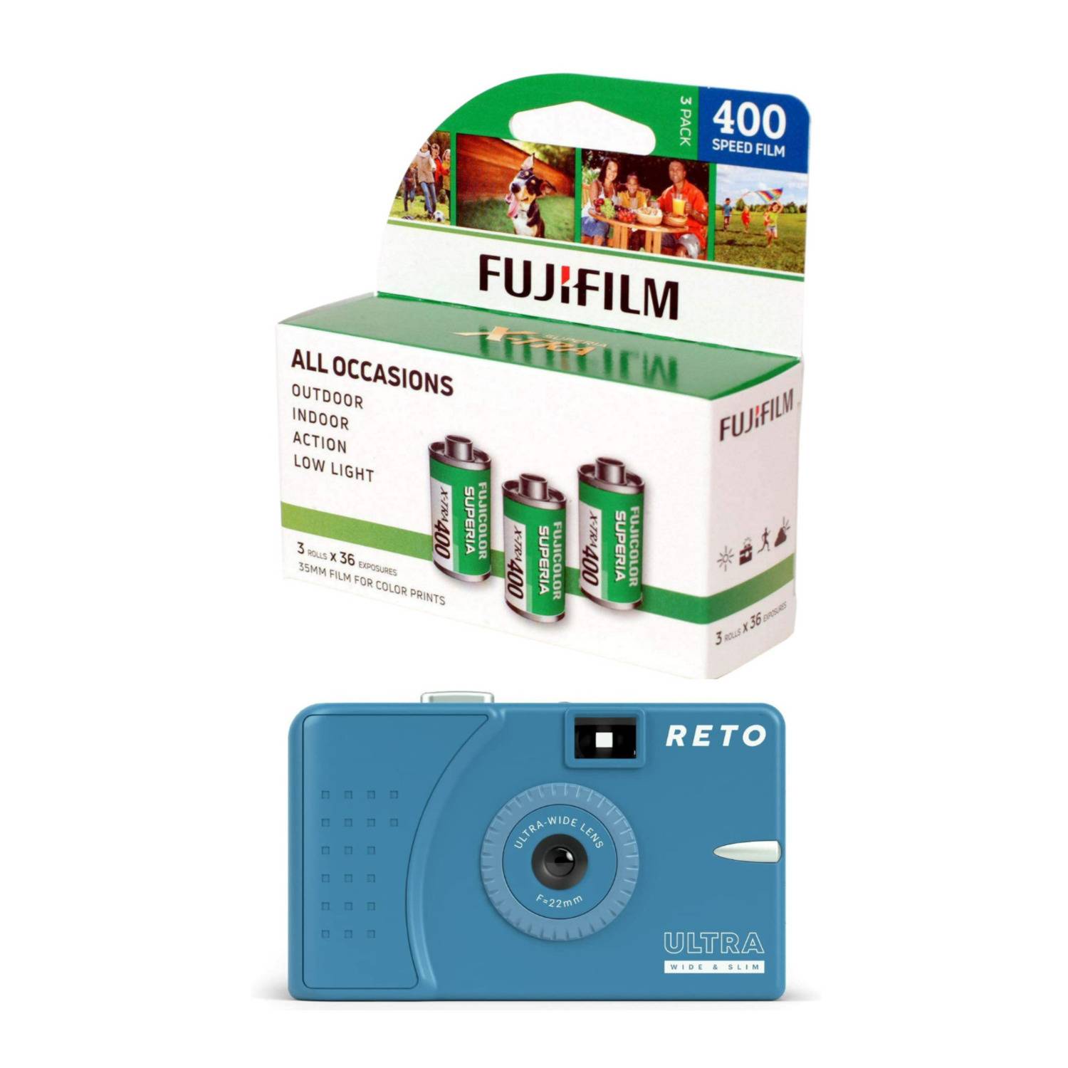 Reto 35mm Ultra Wide and Slim Film Camera with 22mm Lens (Murky Blue) Bundle