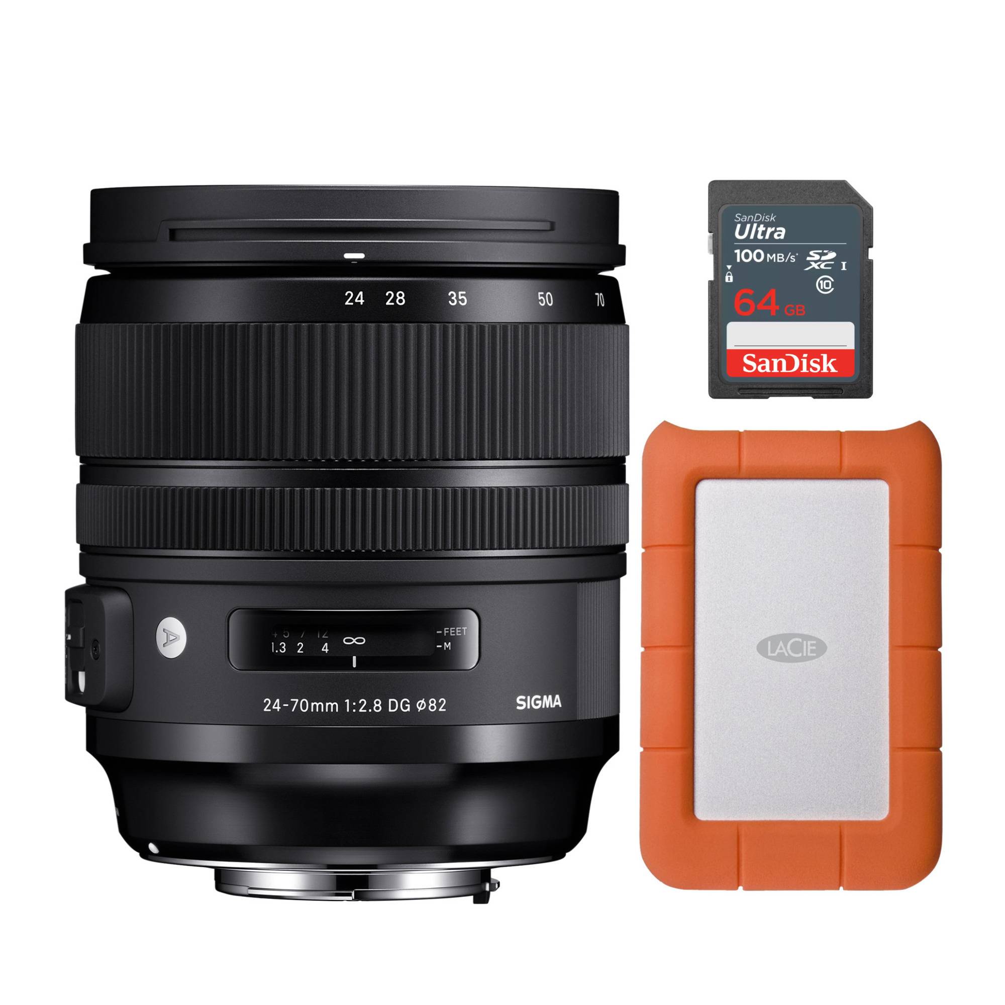 Sigma 24-70mm f2.8 DG OS HSM ART Lens for Nikon F with 1 TB Hard Drive and 64GB SDXC Memory Card