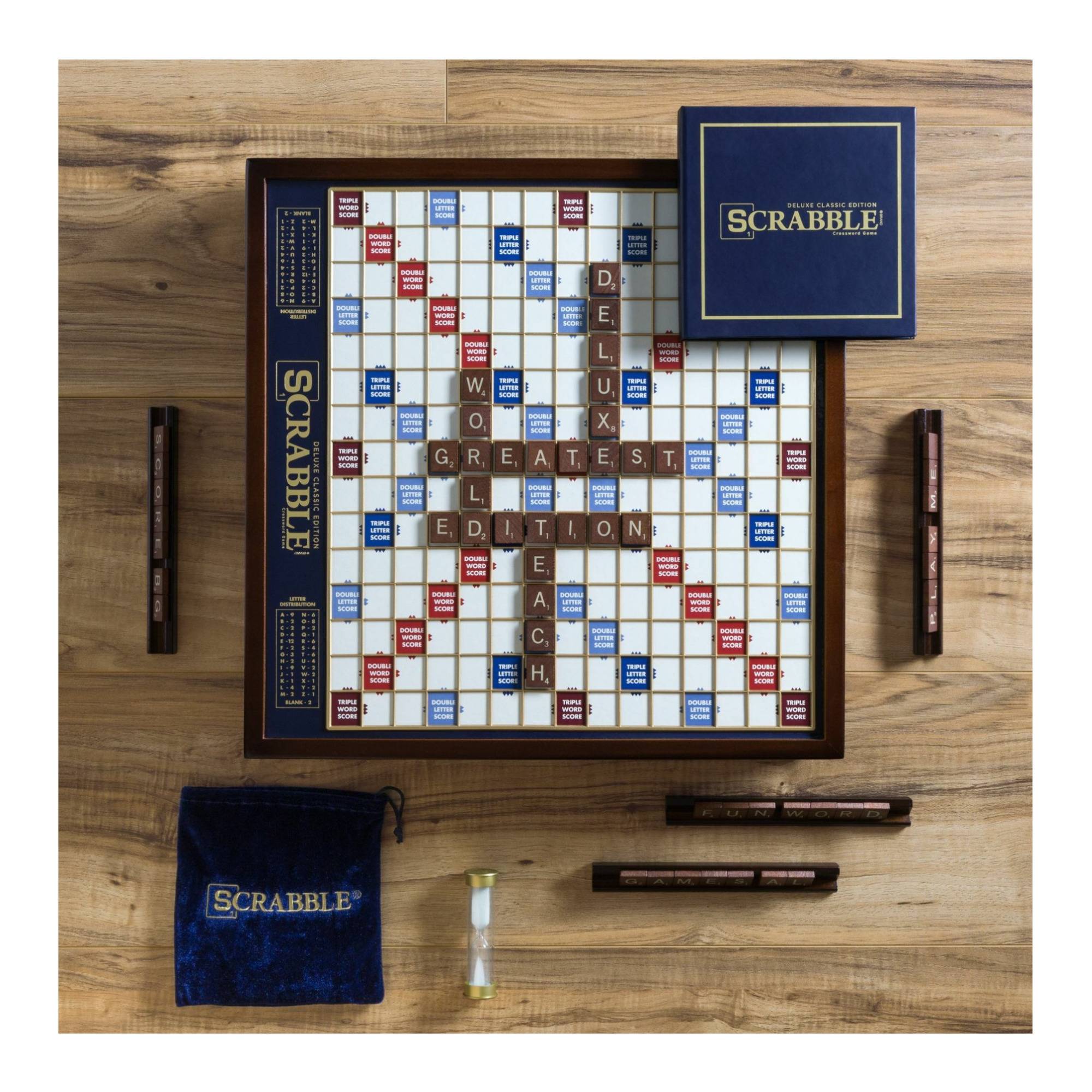 WS Gaming Company Scrabble Deluxe Wooden Edition with Rotating Game Board