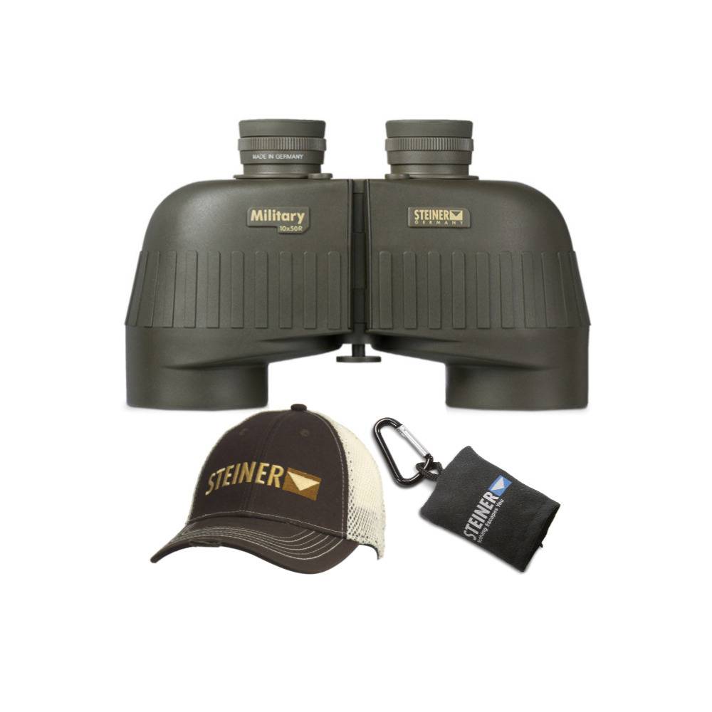 Steiner Optics 10x50 Military M1050r (SUMR) Binoculars with Cap and Microfiber Lens Cloth Pouch