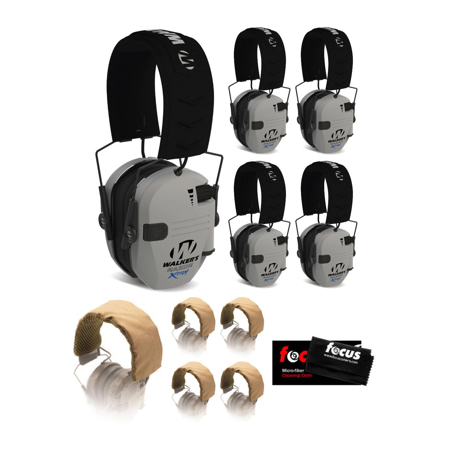 Walker's Razor X-TRM Digital Ear Muffs (Gray) Base Bundle (5-Pack)