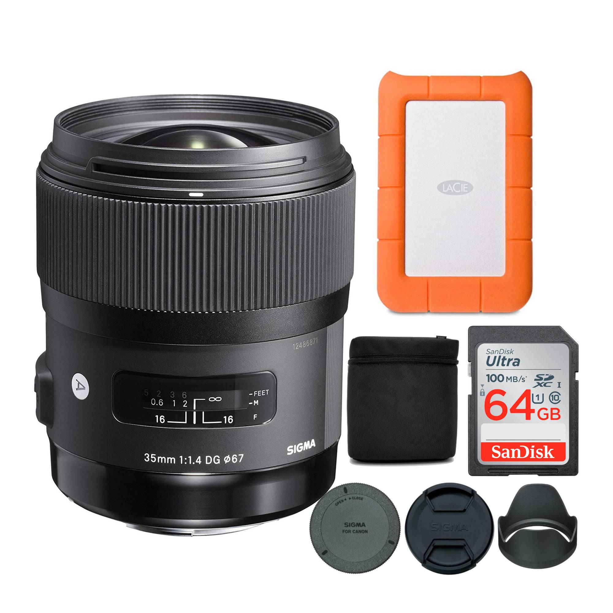 Sigma 35mm f/1.4 Art DG HSM Lens for Canon DSLR Camera with 1TB Hard Drive and 64GB SD Card Bundle