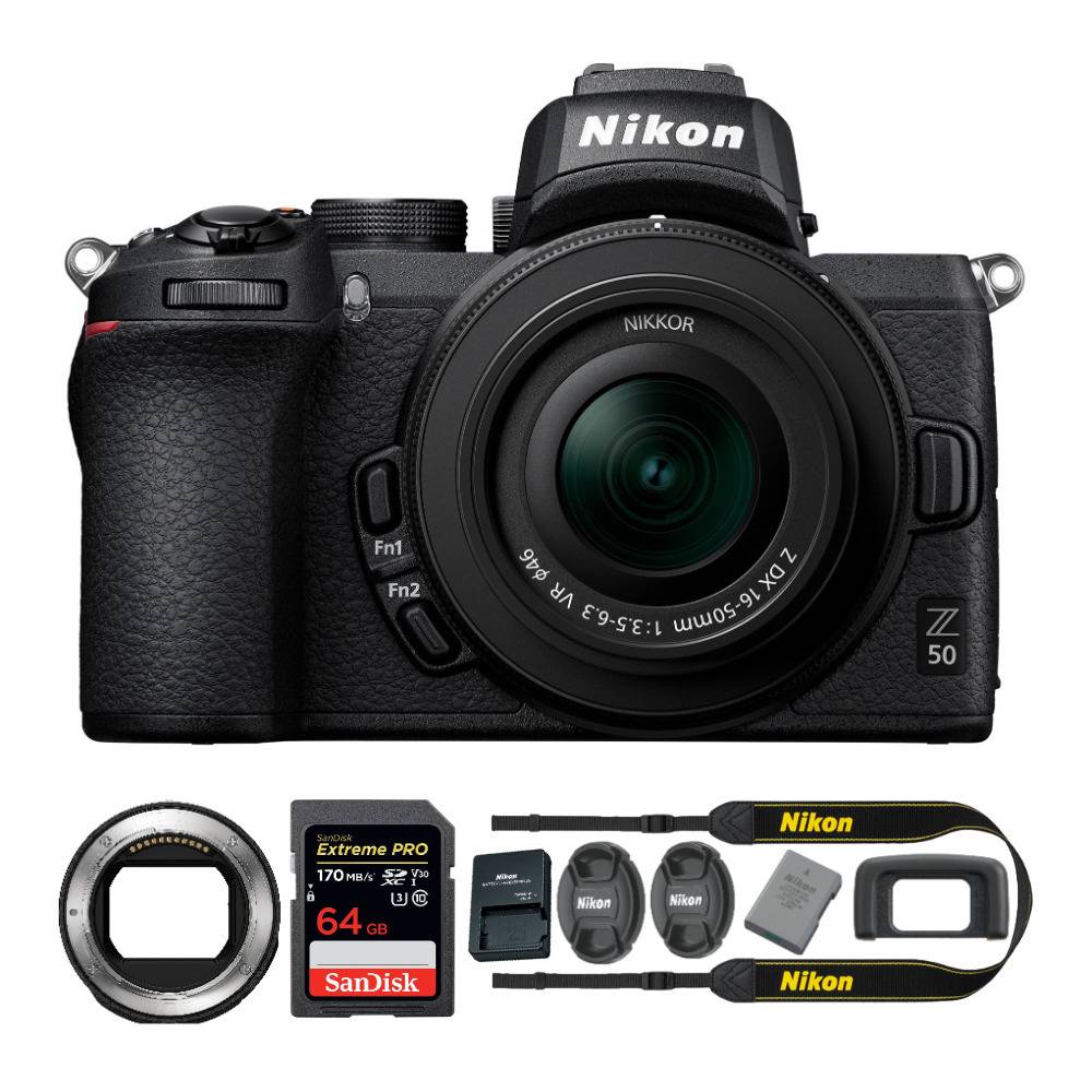 Nikon Z 50 DX-Format Mirrorless Camera with NIKKOR Z 16-50mm Lens, Mount Adapter and Accessories