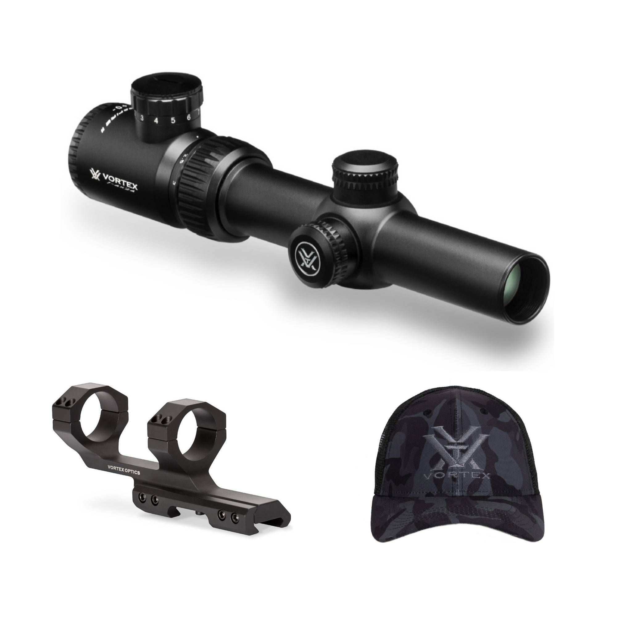 Vortex Crossfire II 1-4x24 Riflescope (V-Brite MOA Reticle) With 30mm Riflescope Mount and Hat