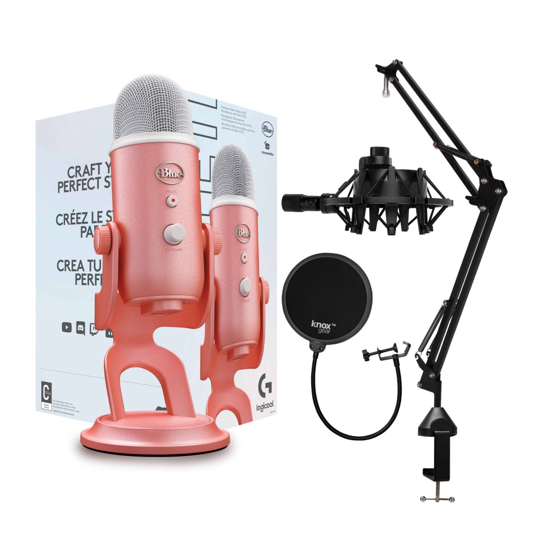 Blue Microphones Yeti Microphone (Pink Dawn) with Boom Arm Stand, Pop Filter and Shock Mount
