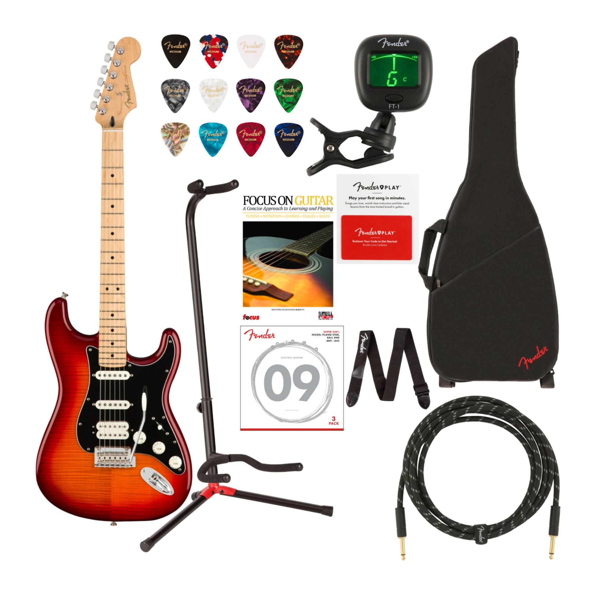 Fender Player Stratocaster HSS Plus Top Electric Guitar (Right-Handed, Aged Cherry Burst) Bundle